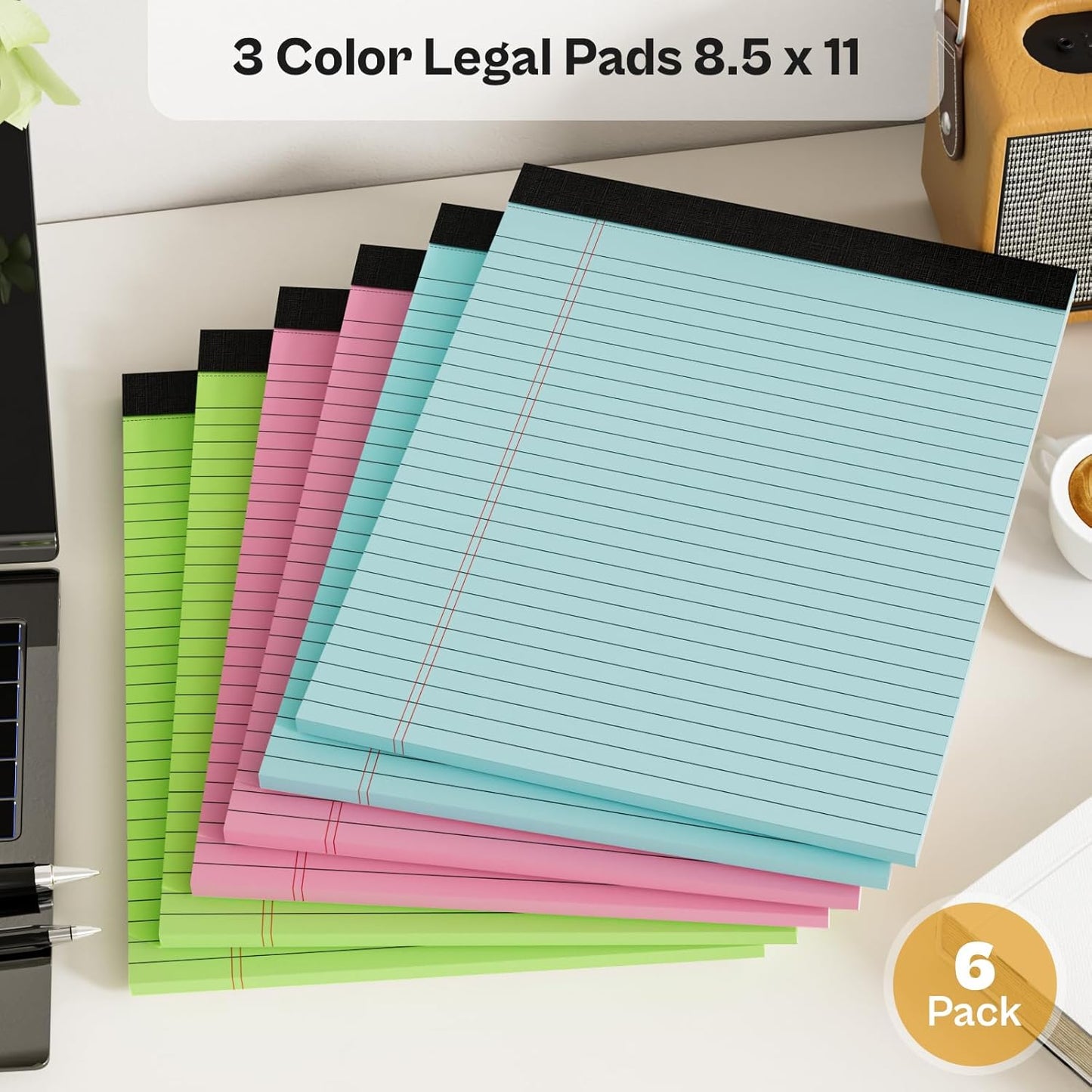 Legal Pads 8.5 x 11, 12 Pack Colored Note Pads 8.5 x 11 Pink Notepad 8.5 x 11 Multi-Color Pink/Green/Blue Writing Pads 8.5 x 11 Lined Paper Pads Wide Ruled Legal Pad Notebook Paper, 30 Sheets per Pad