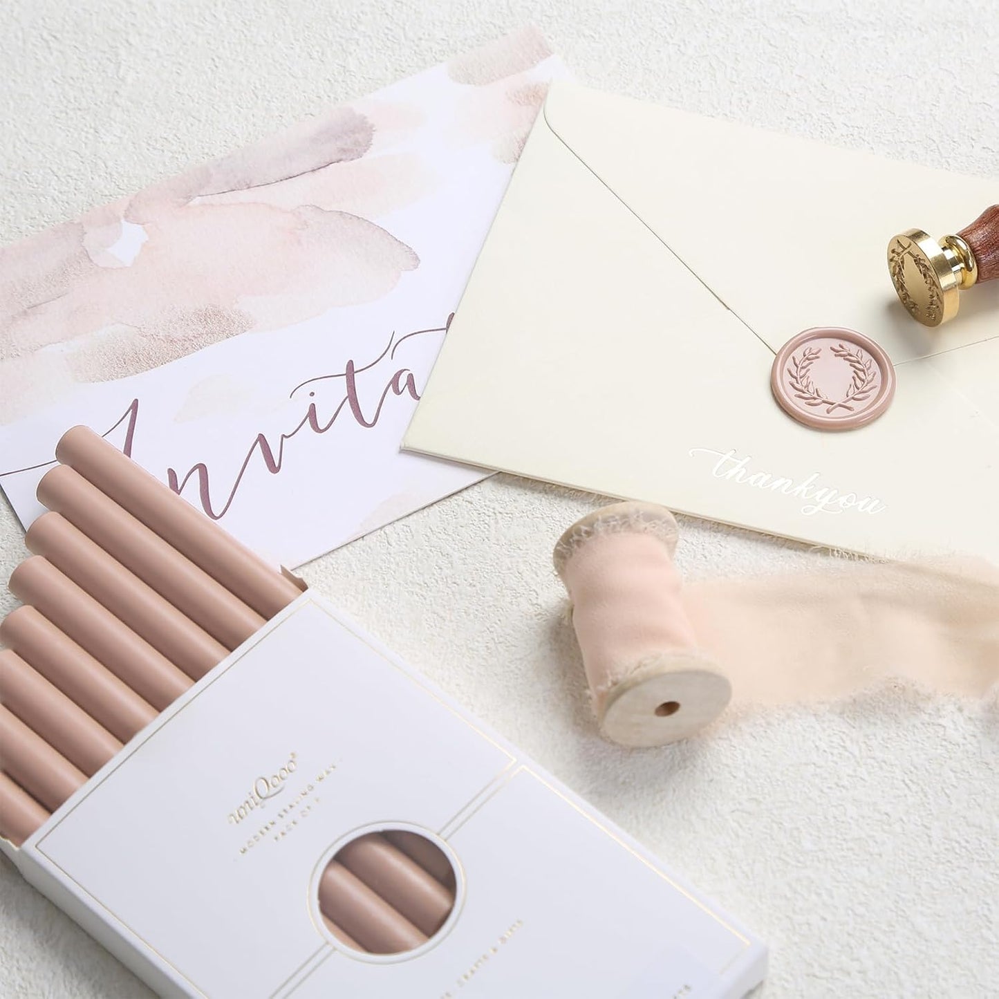 UNIQOOO Latte Coffee Glue Gun Sealing Wax Sticks for Wax Seal Stamp - Great for Wedding Invitations, Cards Envelopes, Snail Mails, Wine Packages, Christmas Gift Ideas, Pack of 8