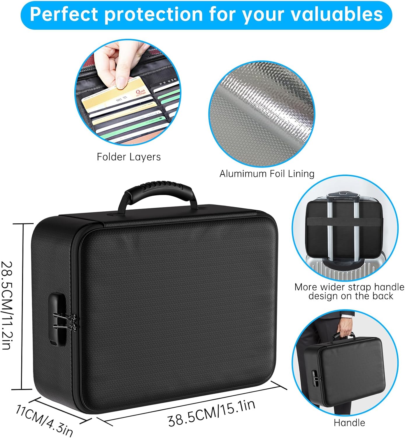 ENGPOW 5200°F Fireproof Document Bag with Lock, Upgraded Heat Insulated Fireproof Box 8 Layers File Organizer, Portable Home Travel Safe Storage for Important Documents,Passports,Laptop, Black(Soft)