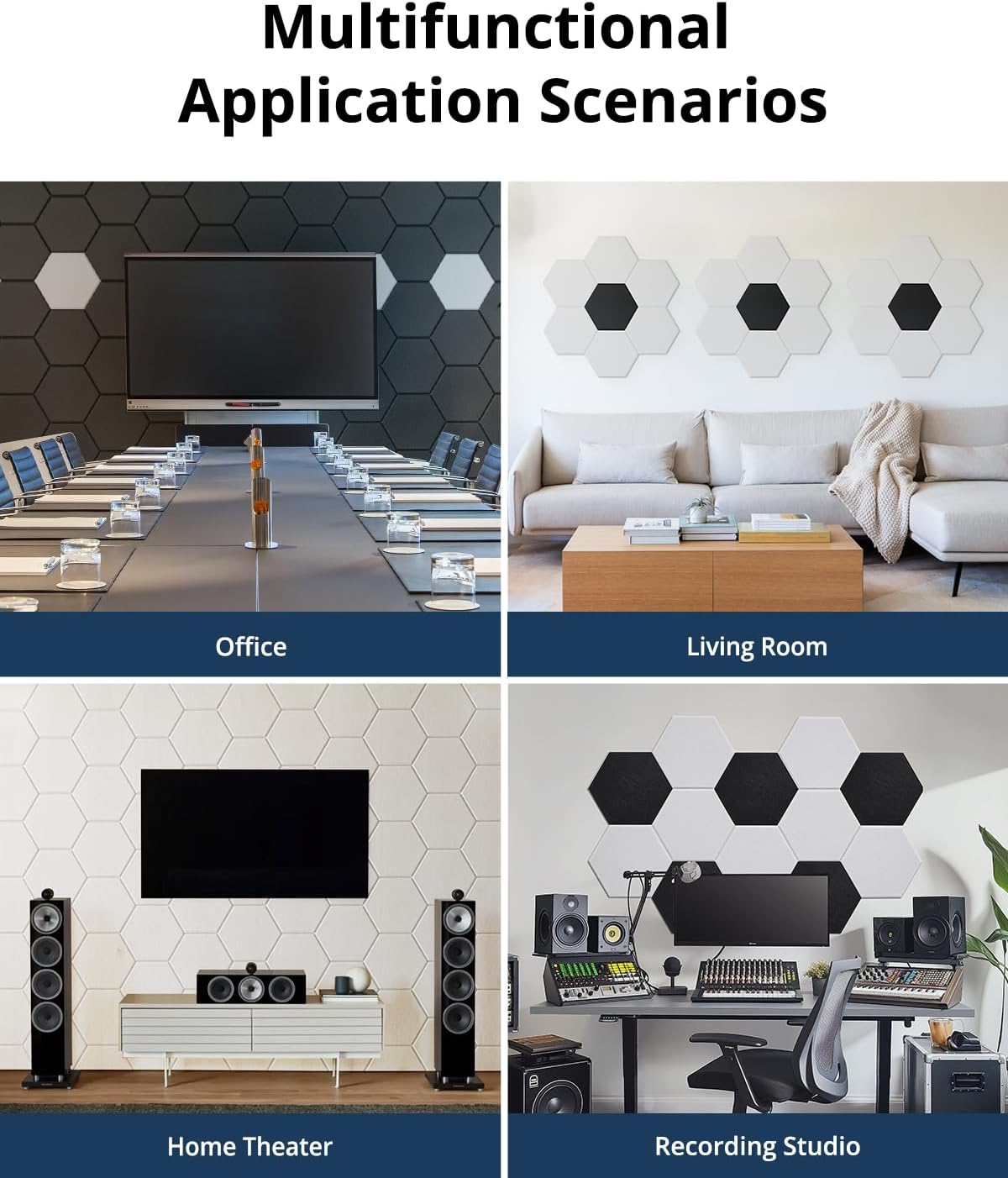 12 Pack Acoustic Panels Sound Absorbing, Self Adhesive Sound Proof Panels, Hexagon High Density Sound Deadening Panels, 12"X10"X0.4" Wall Decor for Bedroom,Home,Studio,Office(Black)