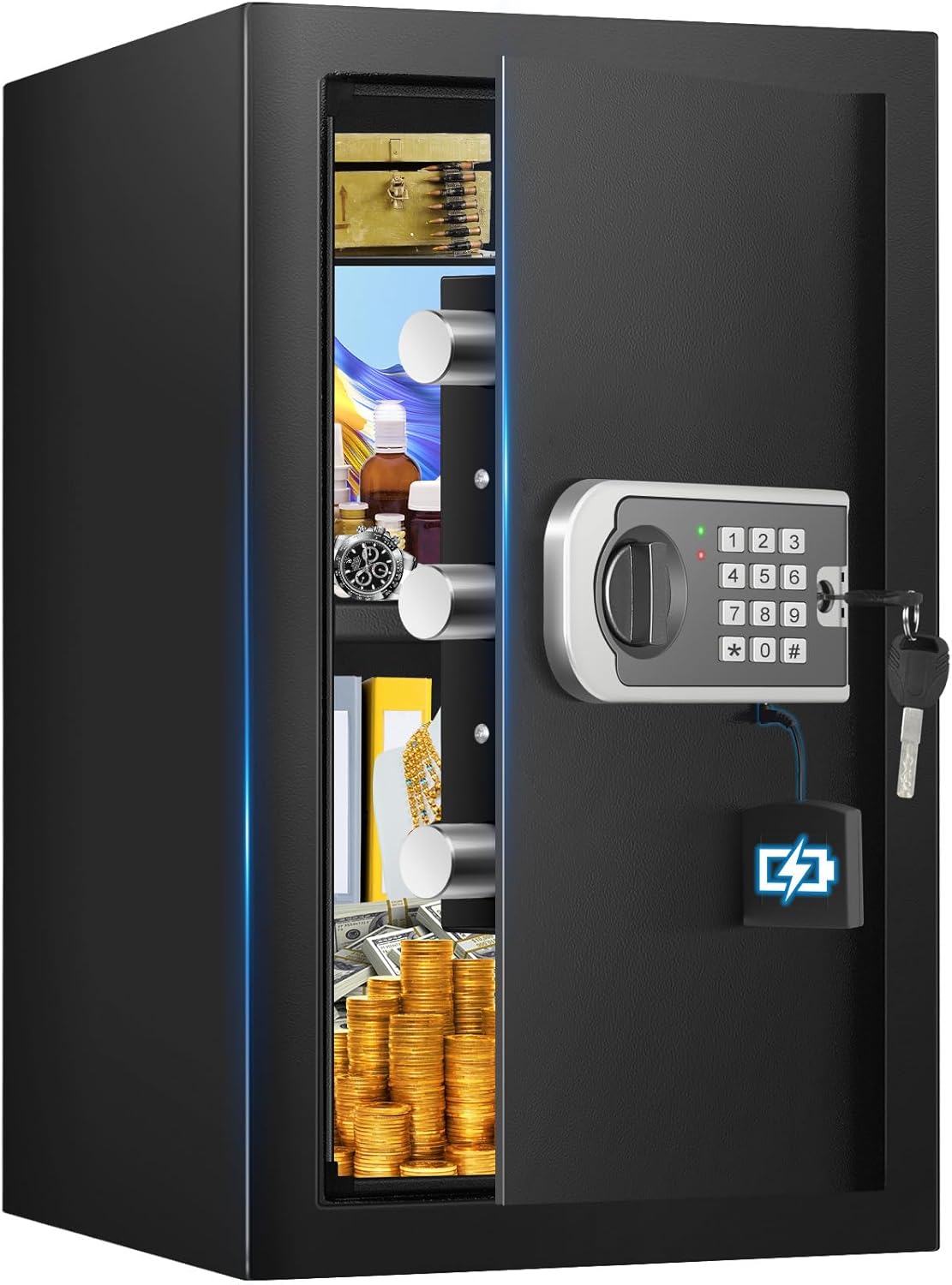 3.2 Cuft Safe Box, Home Safes with Fireproof Waterproof Bag, Security Digital Safe for Home with Programmable Keypad Keys, Smart Alert, Mute Mode, Anti-theft Document Safe for Valuables