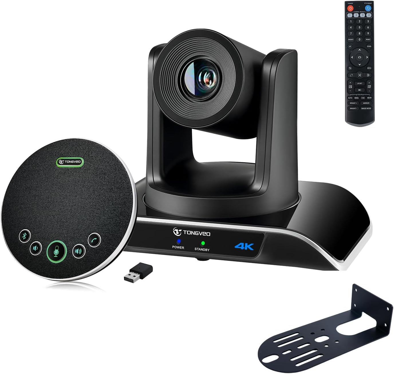 4K PTZ Conference Room Camera System AI Auto-Tracking 20x Zoom 4K PTZ Camera USB3.0 HDMI LAN outputs and Bluetooth Speakerphone with Microphone for Large Remote Meeting