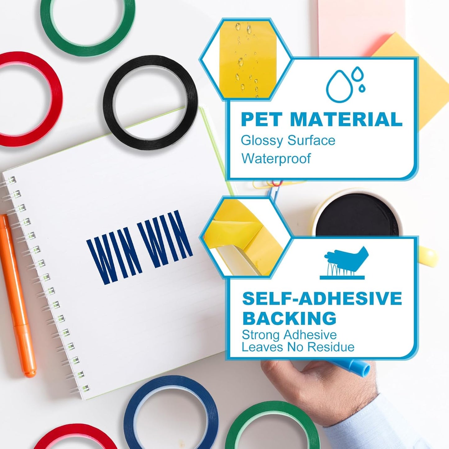 MECCANIXITY Whiteboard Tape 3/4" x 72 Yard Pinstripe Graphic Chart Line Grid Marking Tapes for Classroom Office Dry Erase Board Art, Dark Yellow, Pack of 3