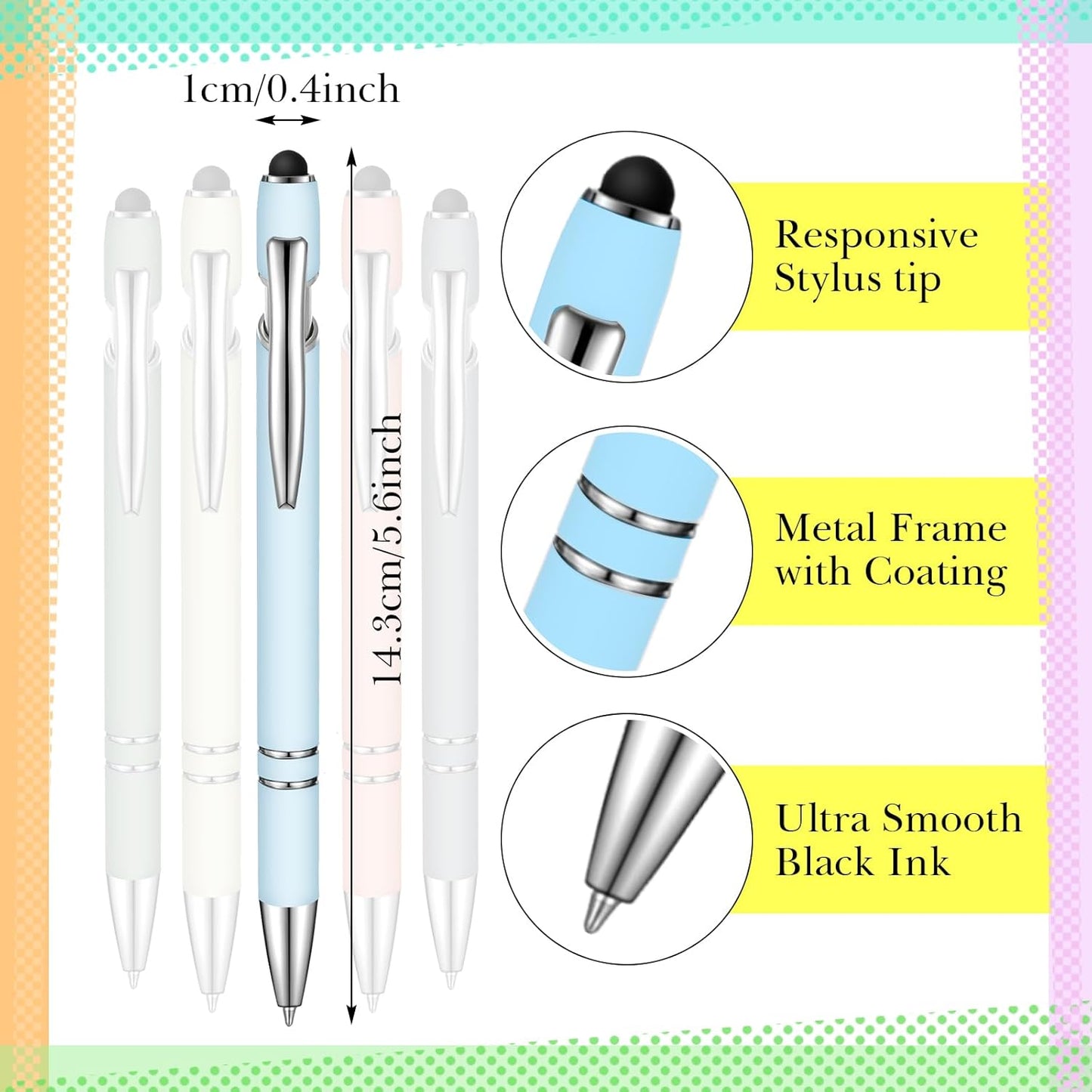 Zonon 38 Pieces Rubberized Ballpoint Pen with Stylus Tip Stylish Metal Pen Capacitive Styli with Soft Rubberized Grip, Black Ink for Most Devices(Morandi Colors)