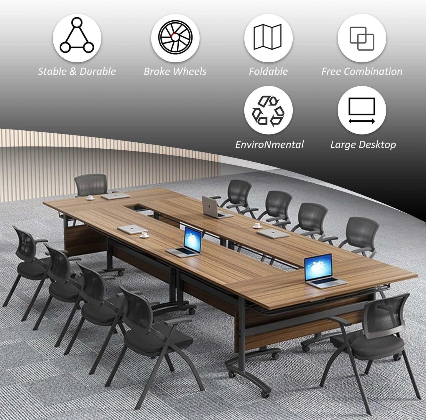 Folding Conference Table,Mobile Conference Room Tables Rolling Meeting Table with Caster Wheels,Flip Top Mobile Training Table,Foldable Rectangle Seminar Tables for Office,Classr (4pack, 55.1in)