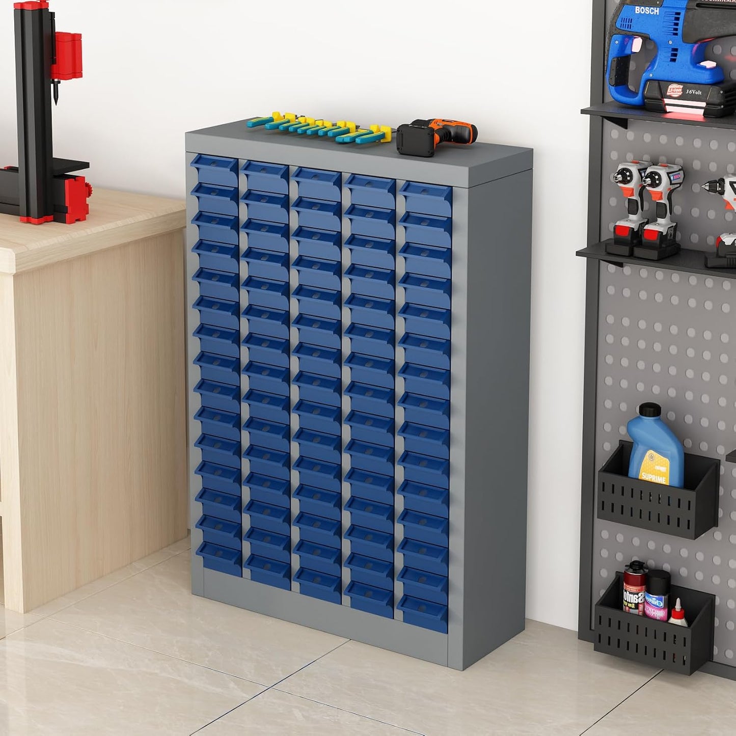 75-Drawer Parts Storage Cabinet, Multi-Purpose Organizer for Screws, Bolts, Nails, Craft Supplies, Legos, Tools, Compact Plastic Drawer Unit,Hardware Organizer for Garage, Workshop, Classroom