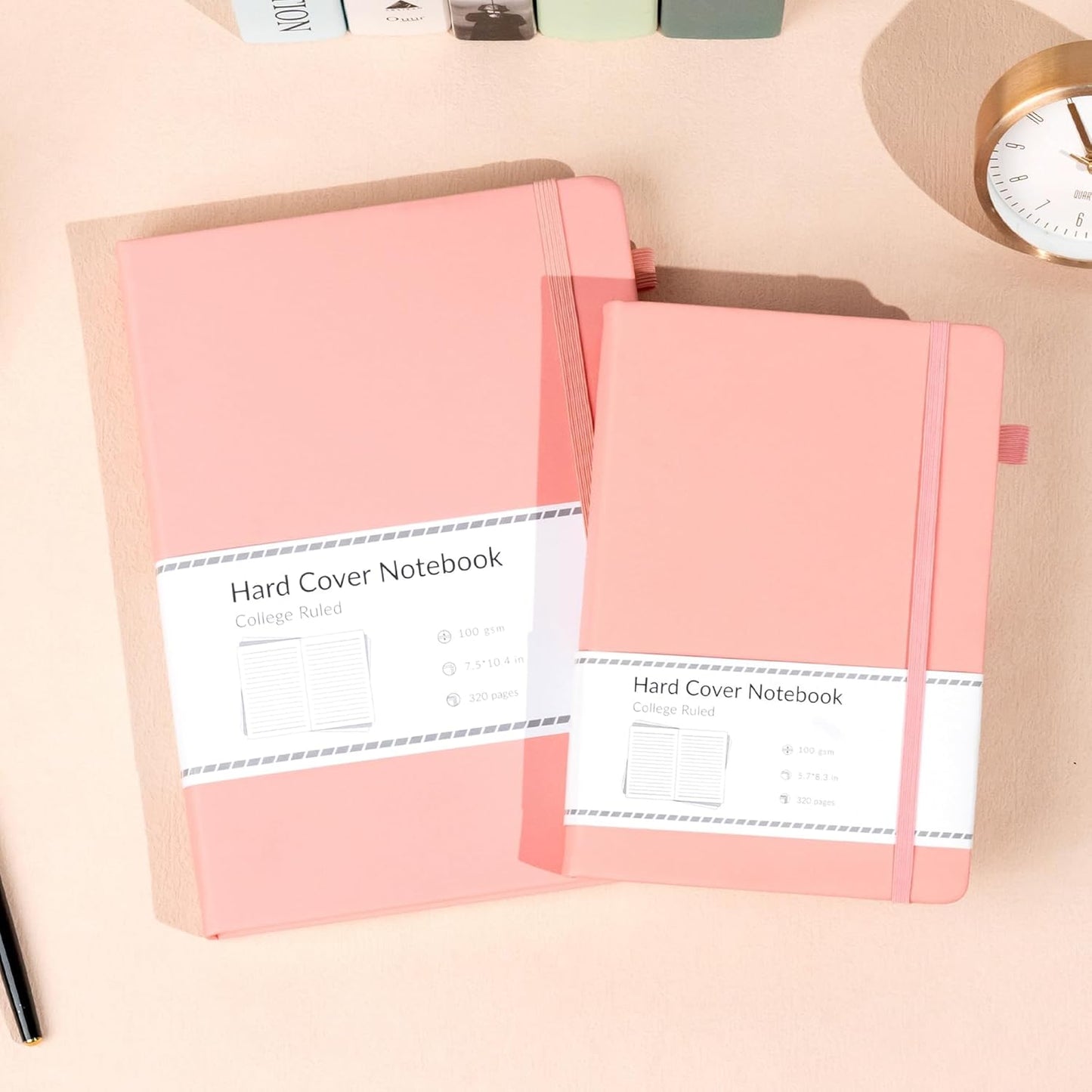 CAGIE Lined Journal Notebook, 320 Pages College Ruled Notebook, 100 Gsm Paper Thick Journal, B5 Hardcover Leather Journals for Writing Women, 7.6x10 In, Pink