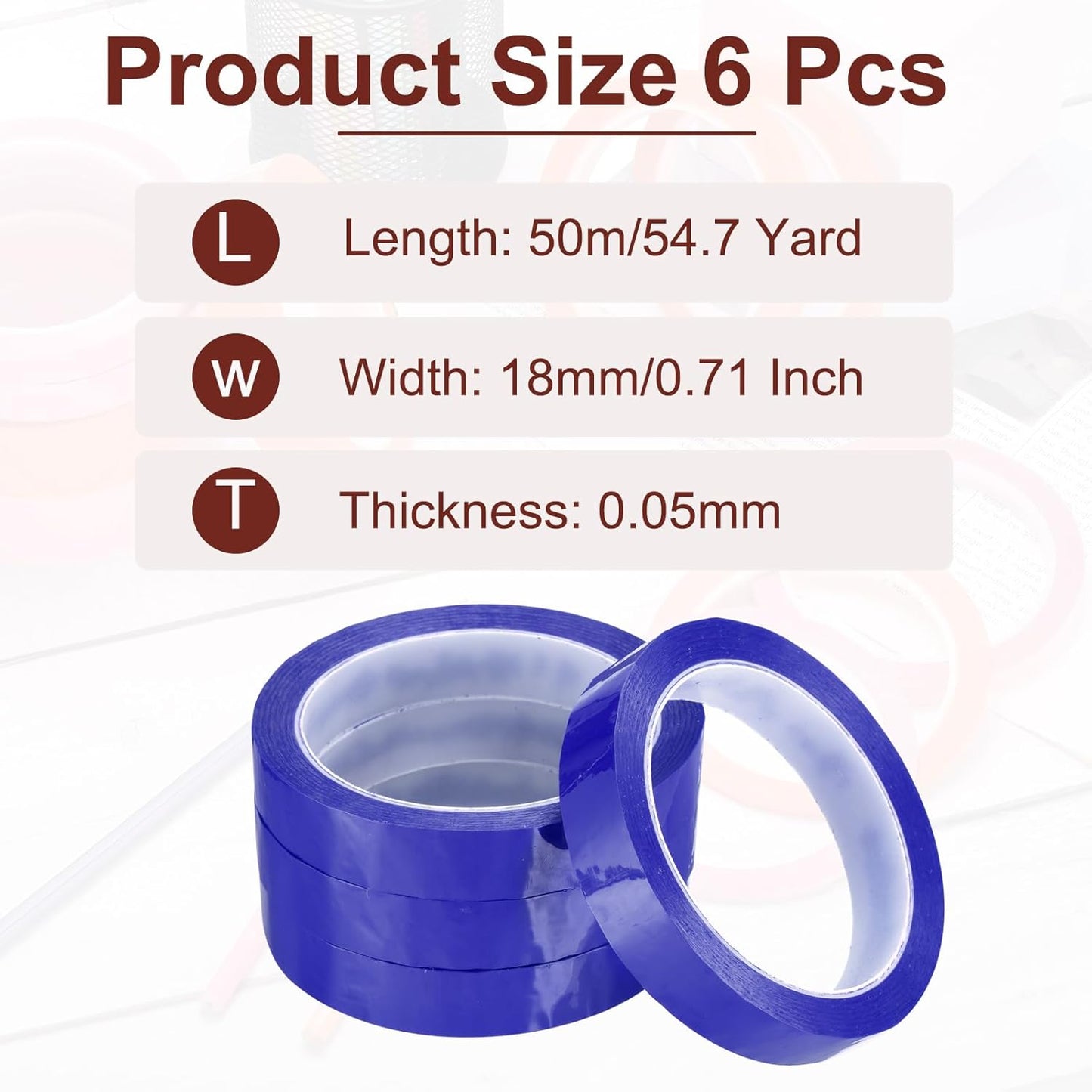 MECCANIXITY 6 Rolls Whiteboard Tape Graphic Chart Tape 18mm 54.7 Yard Art Tape Thin Self-Adhesive Pinstripe Tape Masking Tape for Gift Wrapping Craft Supplies, Blue