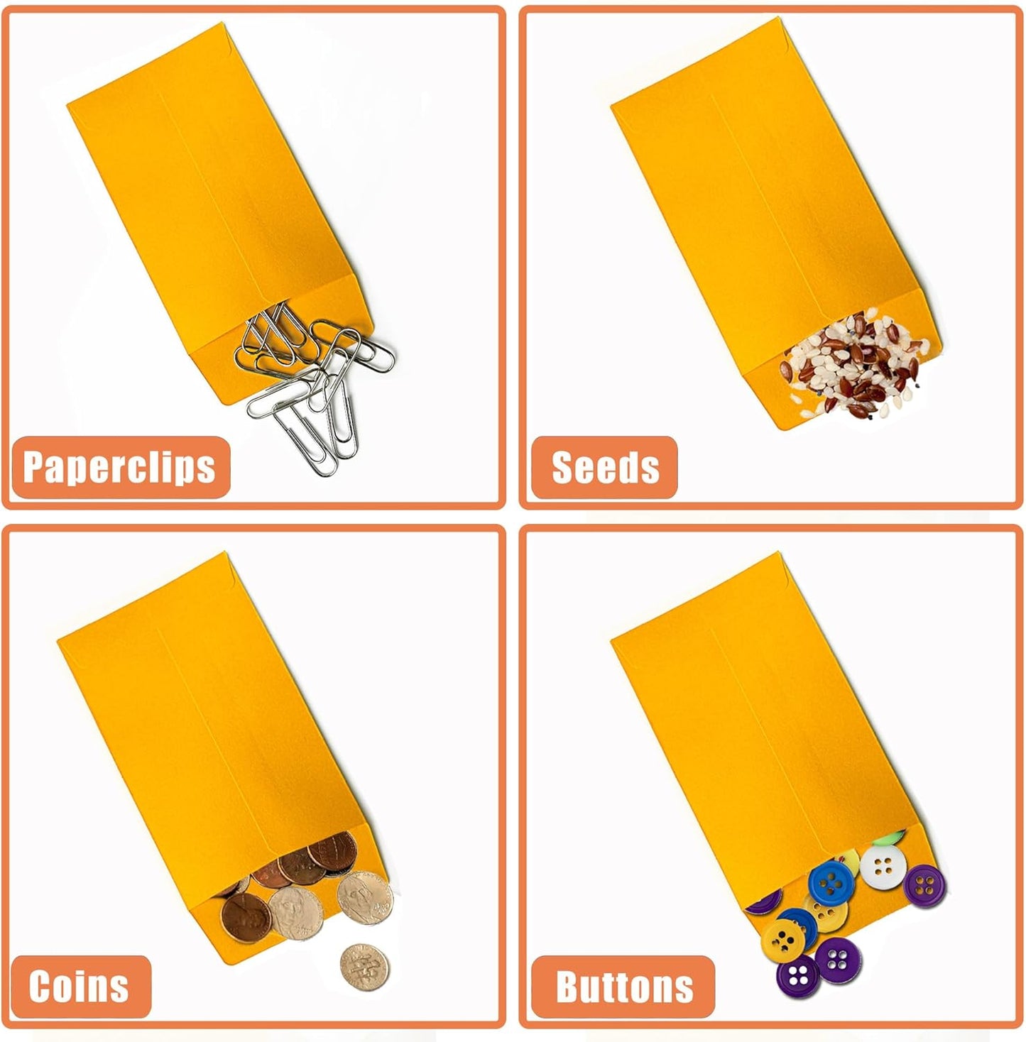 #1 600 Pcs Small Coin Envelopes 2.25" x 3.5" with Gummed Flap, Yellow Kraft Mini Envelopes for Storing Keys, Stamps, Seeds, Tips and Small Items (600)