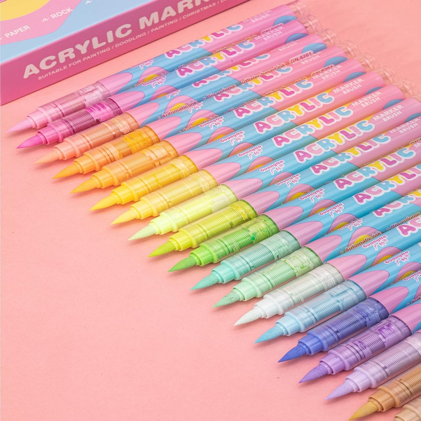 JRQ Macaron Pastel Acrylic Paint Markers, 24 Colors Water-based Acrylic Markers for Wood, Rock Painting Glass Canvas Ceramic Plastic Illustration Comic Animation Art Supplies