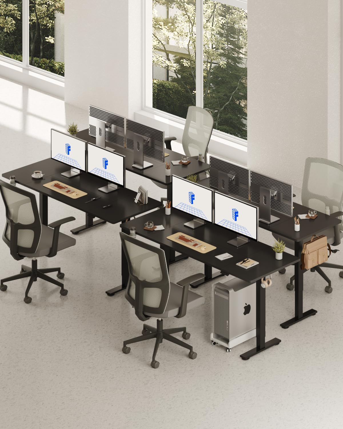 FLEXISPOT 79 x 32 Inch Large Standing Desk, Stand Up Desk with Splice Board, Rising Desks for Home Office, Office Desk with Cup Holder and Headphone Hook (Black Frame + Black Top, 2 Packages)