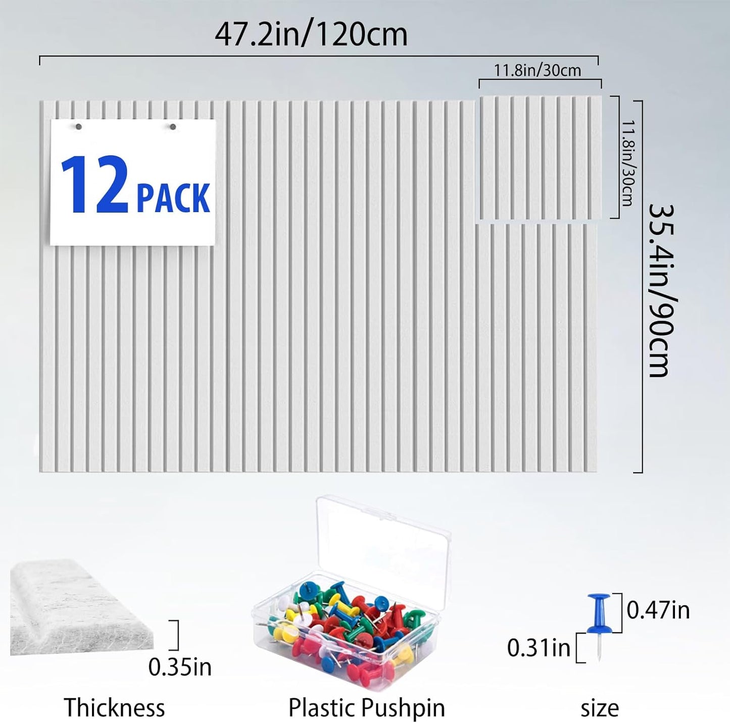 Cork Boards for Walls 48" x 36" Felt Board Alternative, 12 Pack Felt Wall Tiles Bulletin Board, Large Cork Board for Office Pin Board Tack Board Cork Boards