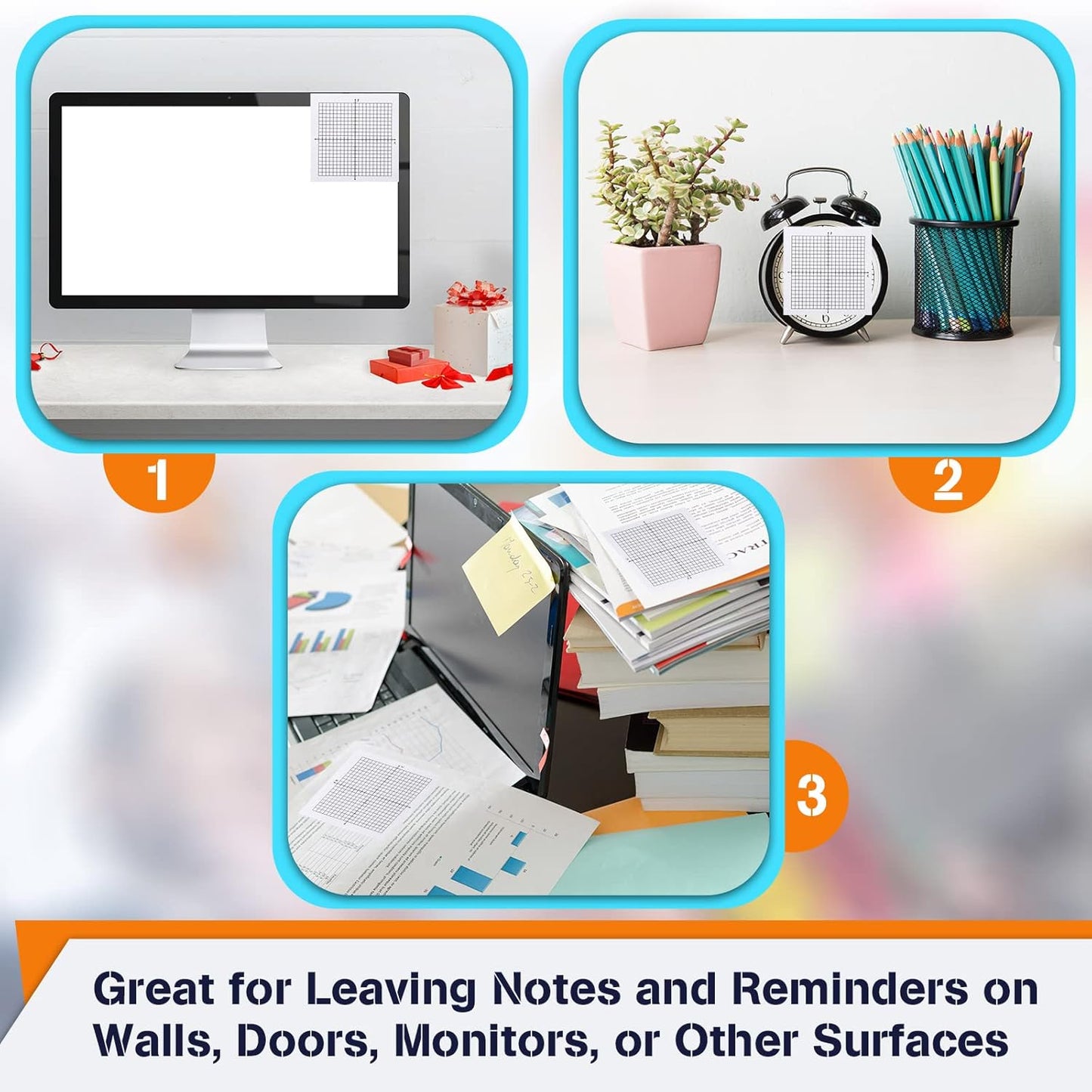 Sabary 8 Packs Graph Paper Sticky Notes 400 Sheets 3 x 3 Inch Lined Mini Graph Pads 20 x 20 Four Quadrant Adhesive Grid Sticky Notes for Office School Math Supplies(8 Pads)