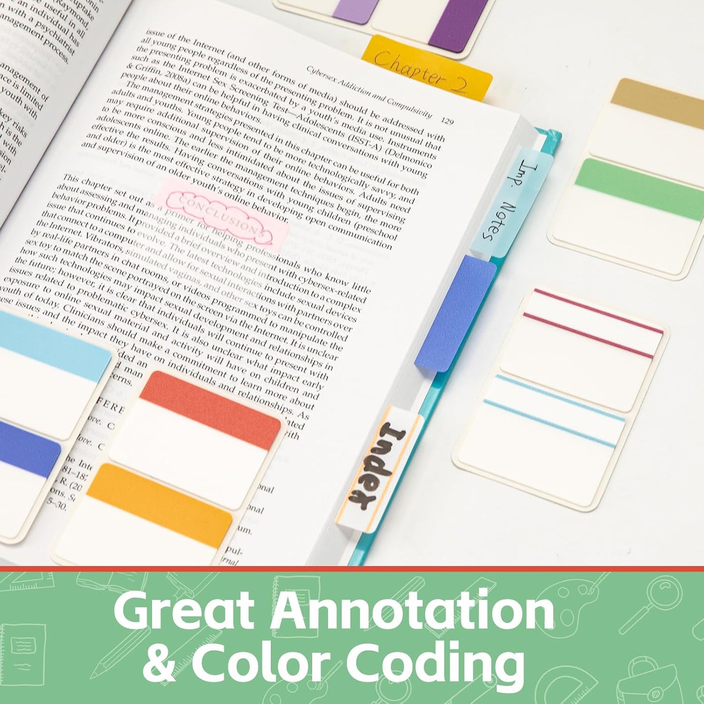 KICNIC Sticky Tabs 480 Pcs 2Inch, Pastel Book Tabs, Adhesive BOPP Page Tabs, Transparent Annotation Labels, Tabs for Notebooks, Small Markers for School, College, Office (12 Colors)