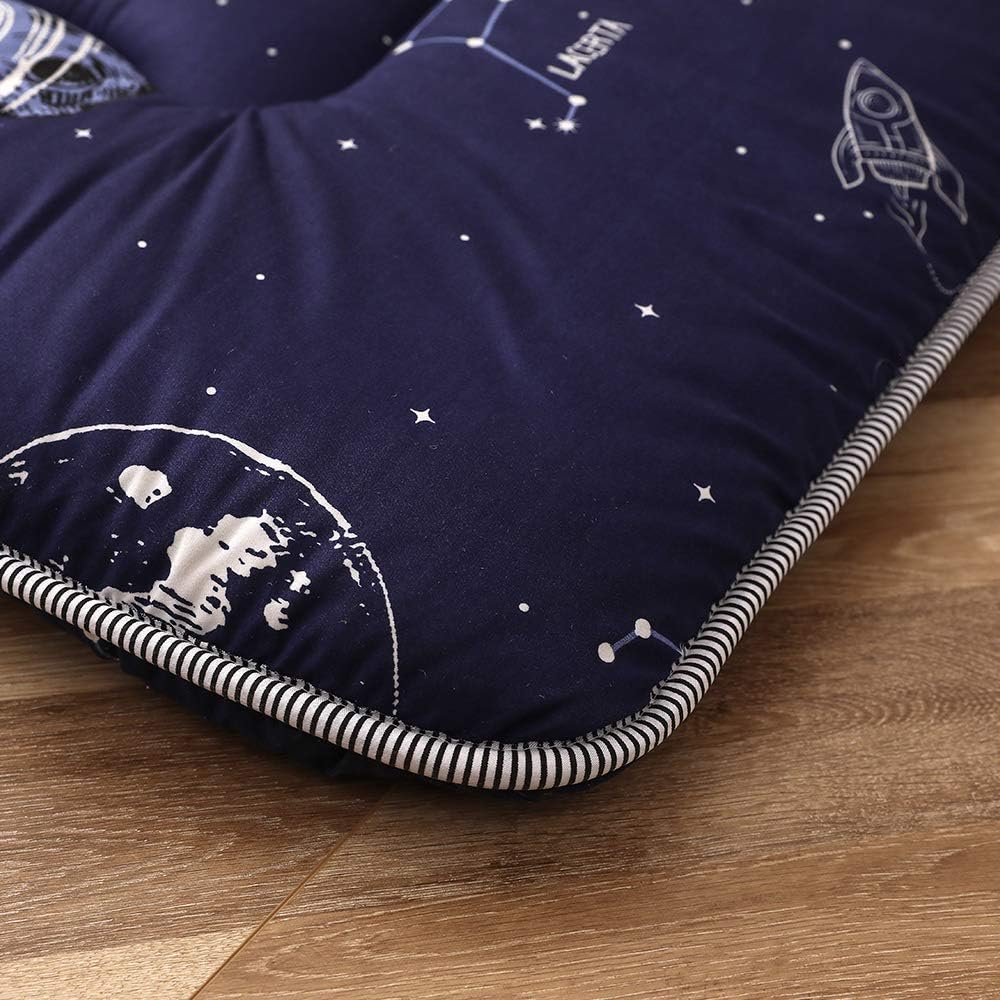 Navy Space Adventure Japanese Floor Futon Mattress, Thicken Tatami Mat Sleeping Pad Foldable Bed Roll Up Mattress Floor Lounger Bed Couches and Sofas for Kids Twin Size
