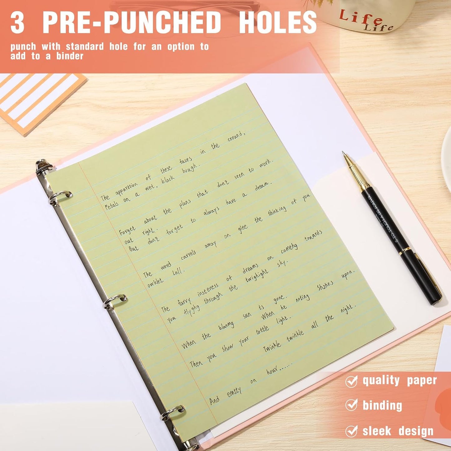 PerKoop 12 Pack 600 Sheets Colored Lined Paper Bulk Wide Ruled 8 x 10.5 Inches, Pastel Loose Leaf Notebook Paper 3 Hole Punched Filler for Back School Classroom Supplies(Cute Color)