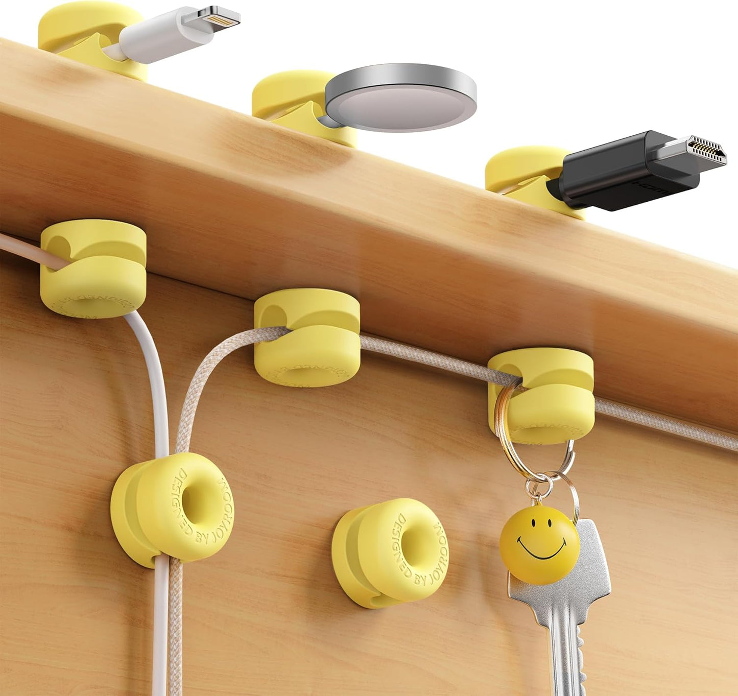 8Pack Cord Organizer JOYROOM Cable Clips [1s Side-Snap Lock] Silicone Cord Holder Cable Management, Adhesive Cord Clips Phone Charger Wire Keeper, Office Workspaces Desk Organization Home Accessories