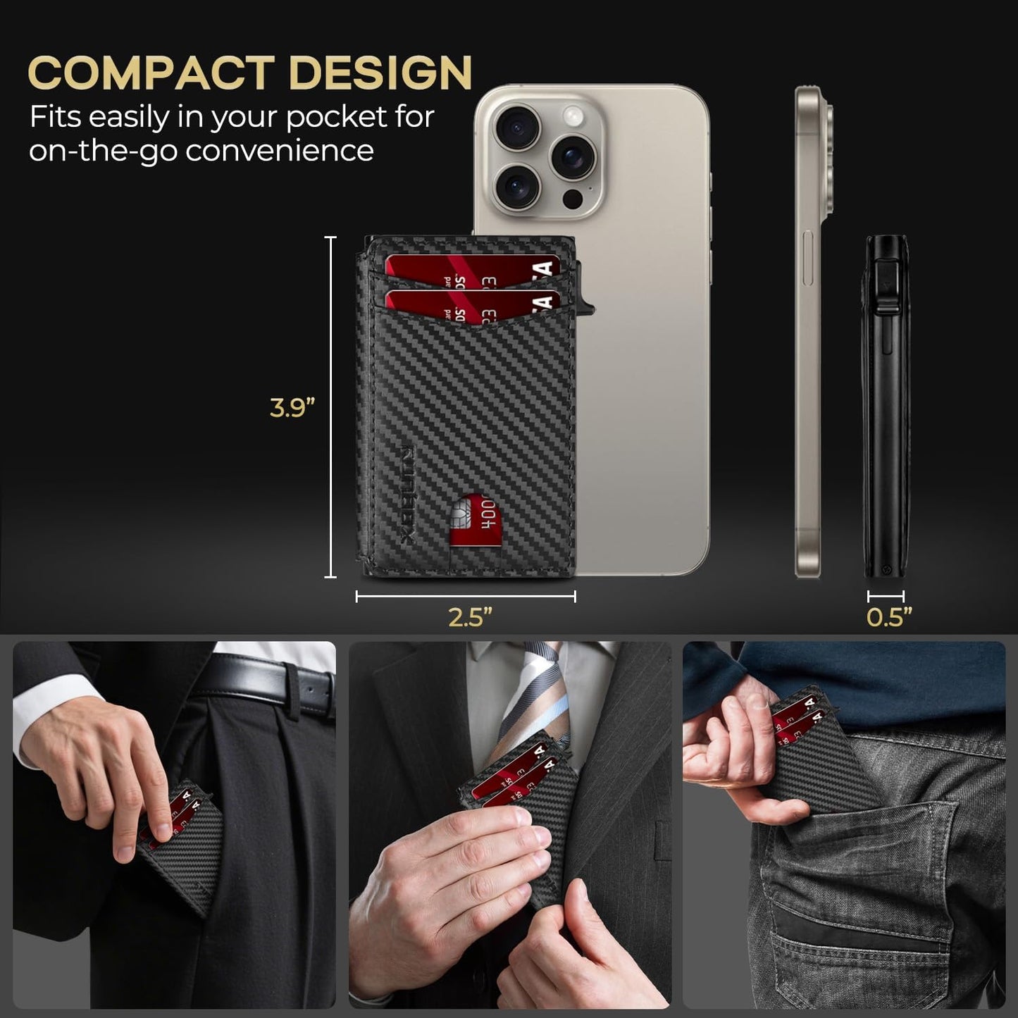 Slim Card Wallet for Men with ID Window – Minimalist RFID Wallet, Pop-Up Function, Ultra Thin Design, Metal Business Card Case Holds 8+ Cards, Gifts for Men, Men's Accessories