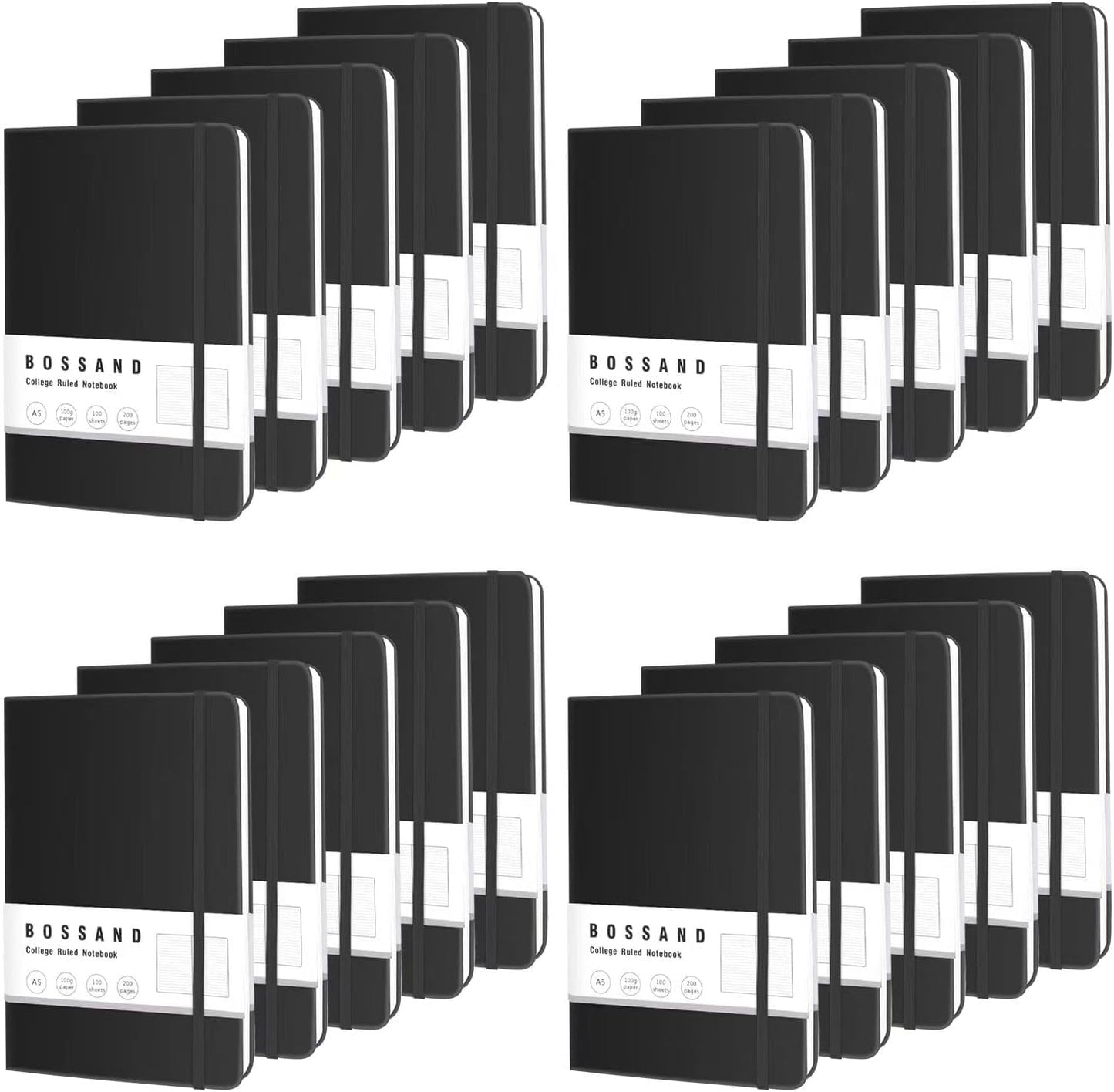 BOSSAND 20 Pack Lined Journal Notebooks Bulk, A5 Journals for Writing, 200 Pages 100 GSM Thick College Ruled Paper, Hardcover, 8.25 inches x 5.75 inches, Black