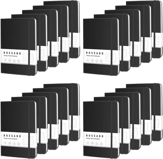 BOSSAND 20 Pack Lined Journal Notebooks Bulk, A5 Journals for Writing, 200 Pages 100 GSM Thick College Ruled Paper, Hardcover, 8.25 inches x 5.75 inches, Black