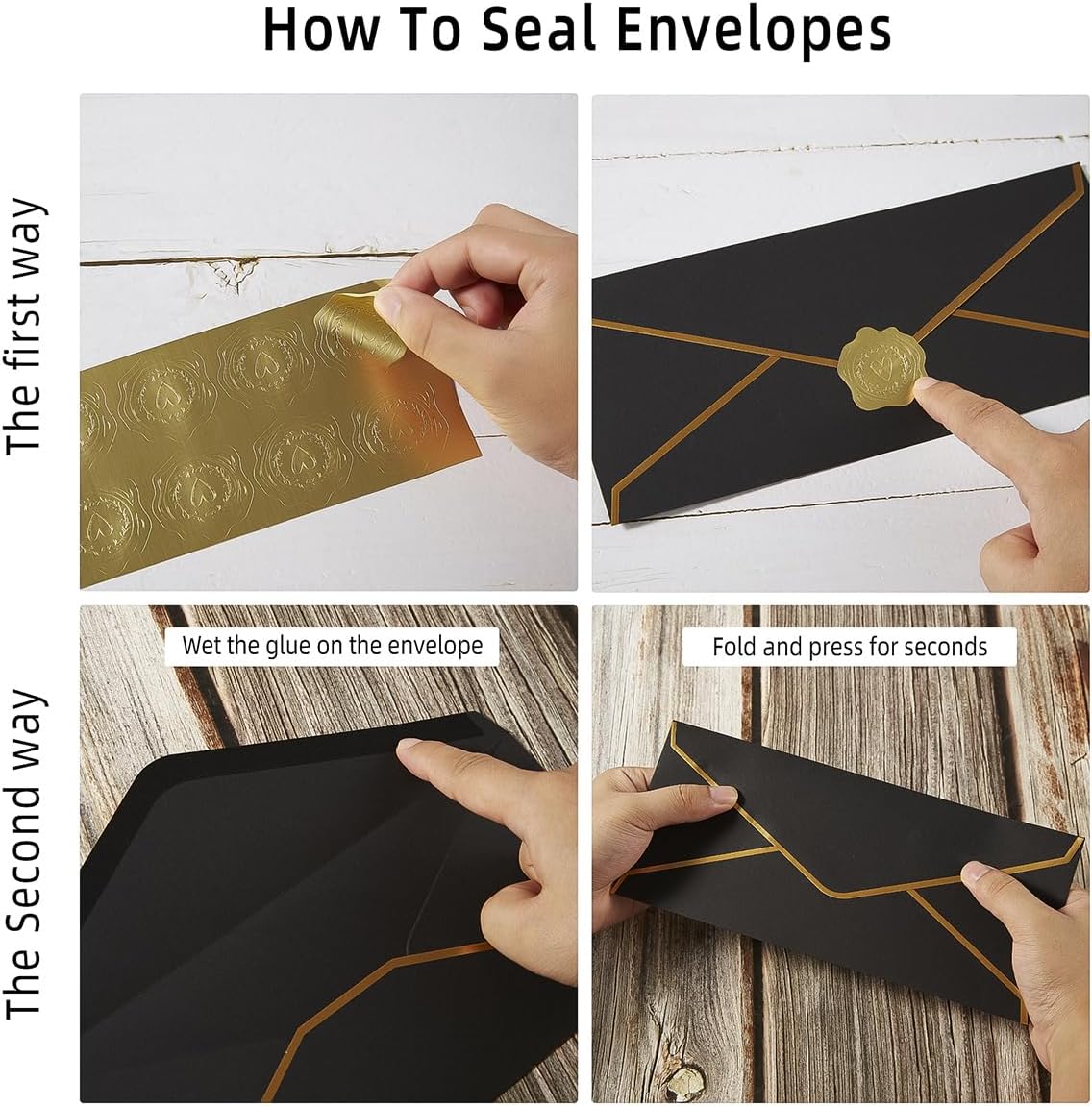 30 Pack Thick #10 Business Envelopes with Gold Border, 4 1/8 x 9 1/2 Thick Paper Standard Envelopes with Stickers for Office, Checks, Letter Mailing, Invoices (Black)