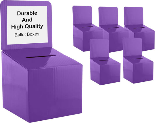 Raffle Ticket Donation Collection Ballot Box Reusable Sturdy thick Cardboard with Slot comment Suggestion Box With Removable Header 6H x 6W x 6D, Display area 6H x 6W(Purple 5 pack)