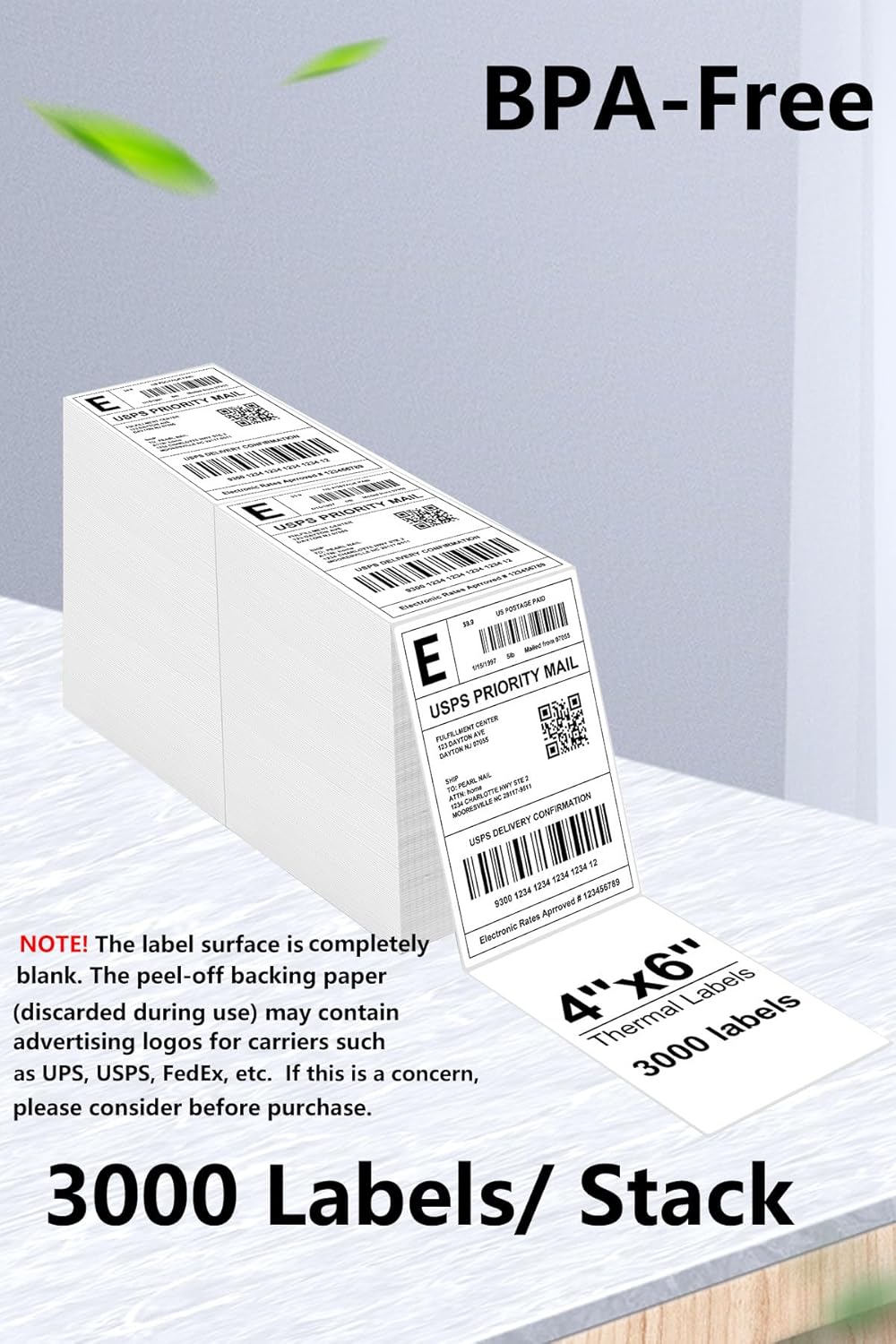 Premium 4x6 Thermal Labels | 3000/Stack, Water-Resistant & BPA-Free | for Direct Thermal Printing