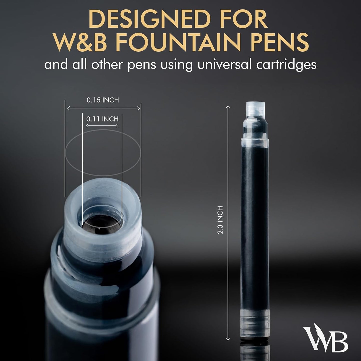 Wordsworth & Black 24 Pack Fountain Pen Ink Refills - Set of 24 Yellow Ink Cartridges - International Standard Size - Length APPR 2.3" - Base Diameter APPR 0.24" - Disposable and Generic