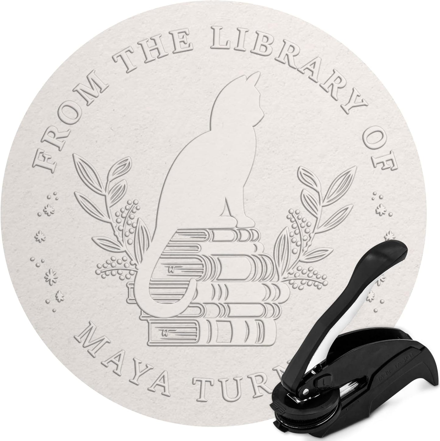 Custom Library Embosser - Style 109 - Embosser, Wood Stamp or Self Inking Stamp - Book Embosser Includes 50 Gold Seals - Custom Stamp Seal from The Library of