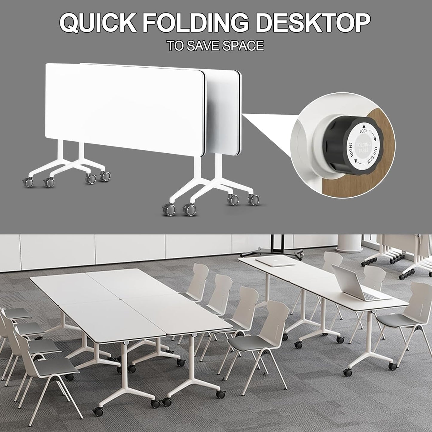 Folding Conference Room Tables 6 Pack, Foldable Modern Mobile Meeting Table Desk Training Table 6FT Large Rolling OfficeTable for Conference Training Classroom (6, 70.8" * 23.6" * 29.5")