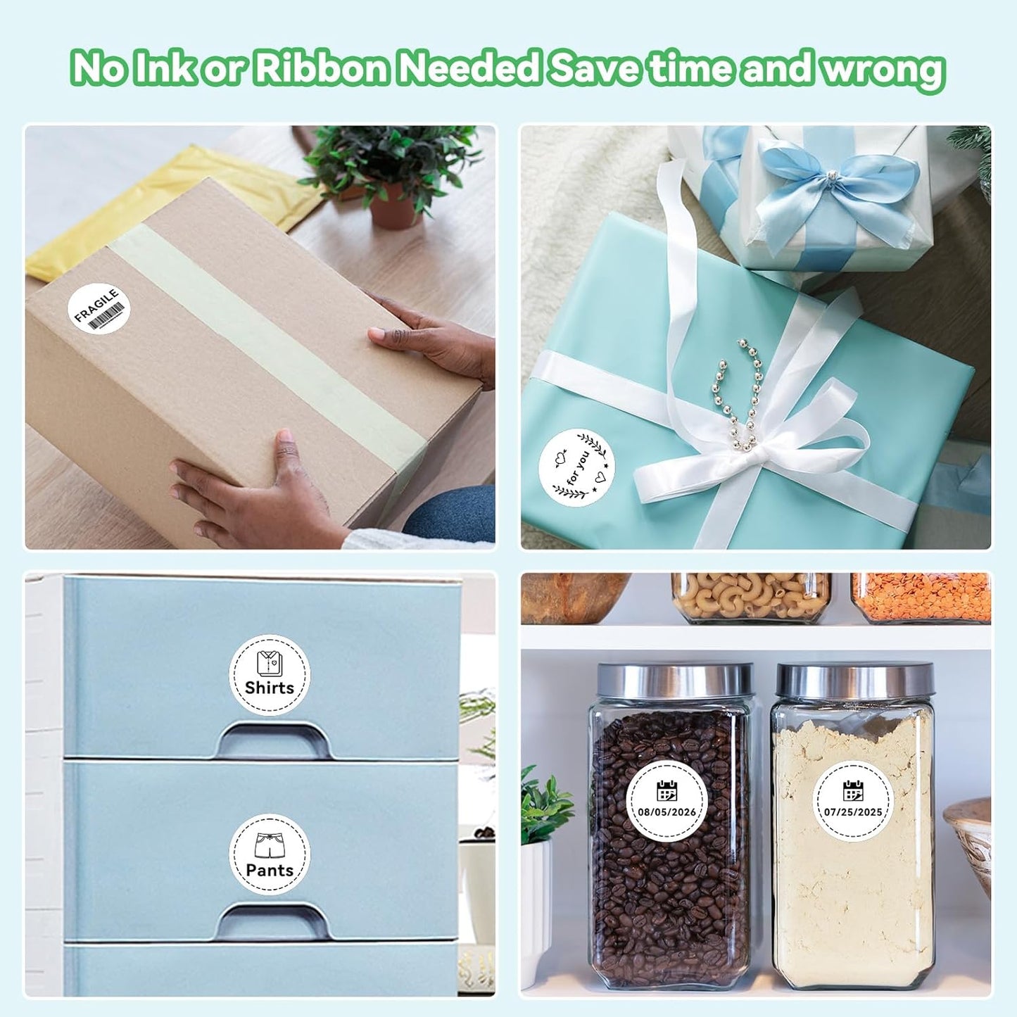 2'' White Round Thermal Labels, 750pcs Circle Thermal Printer Label, Multi-Purpose for DIY Logo Design, Name/Price Tag, Address, QR Code, 750 Labels/Roll