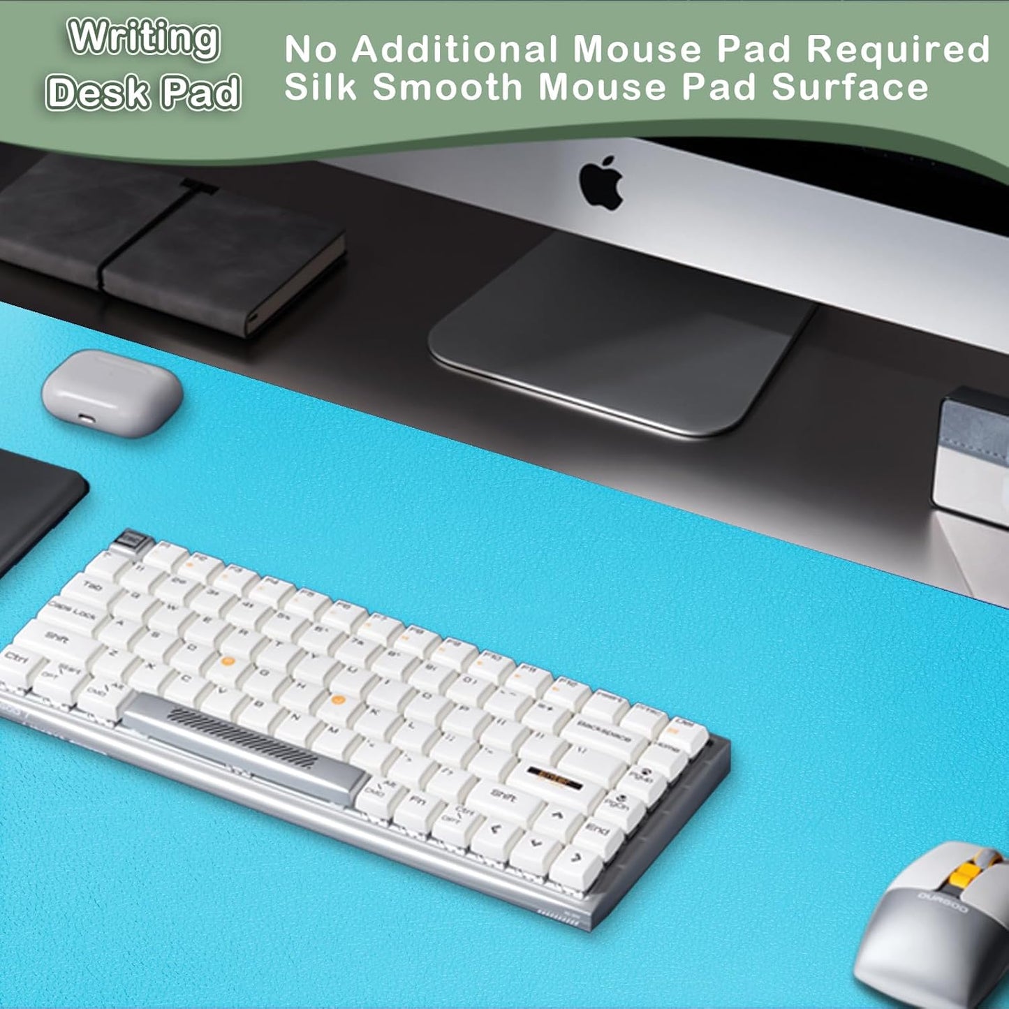 Boutilon Leather Desk Pad Protector,Non-Slip Mouse Pad,Laptop Desk Pad,Office Mouse Mat,Waterproof Leather Desk Blotter,Desk Writing Pad for Office and Home (XXXL-Blue,47"x 24")