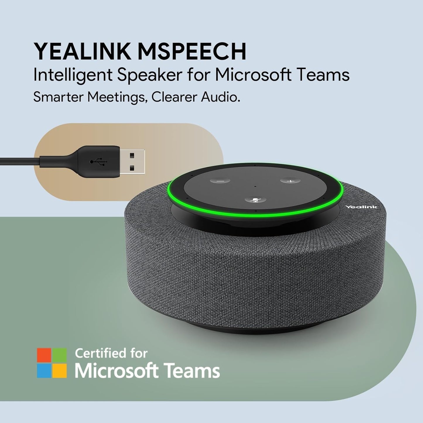 Yealink MSpeech USB Speakerphone with Teams Certificed 10 Microphone Arrays 19.6ft Pickup Radius 4W HD Full-Duplex Speaker with AEC for Medium-Sized Conference Room Microsoft AI Transcription