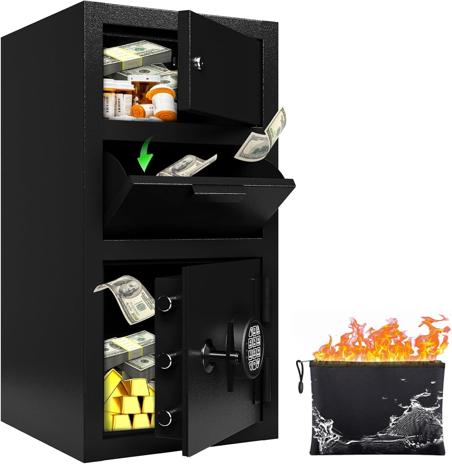 Business Safe Box with Drop Slot, Heavy Duty 4.0 Cu Ft Depository Drop Safe Money Safes Digital Combination Anti-Fishing Deposit Safes for Home Office Hotel Cash Slips Expense