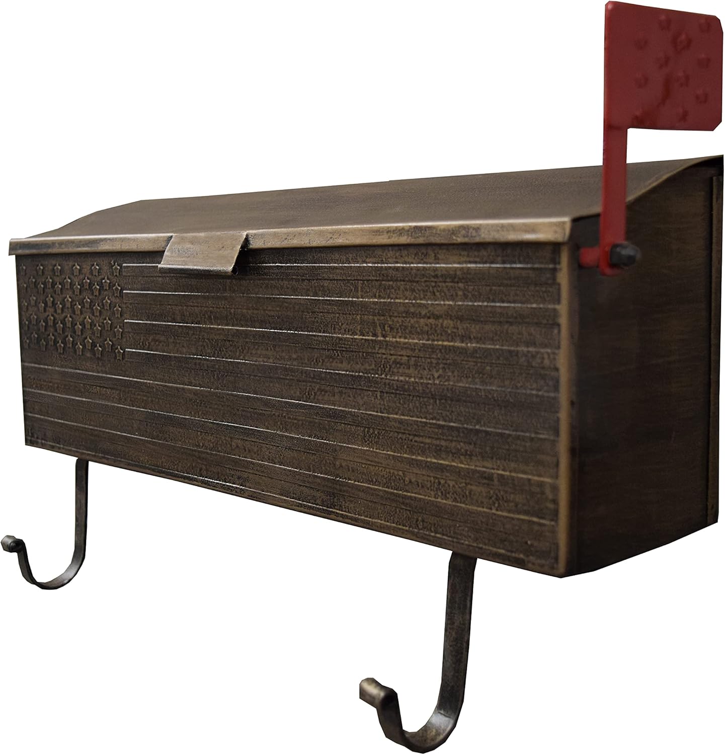 Oakland Living AZ620-ANTIQUE-BRONZE Antique Bronze Patriotic Metal Outgoing Mail Flag and Newspaper Hangers Wall Mount Mailbox