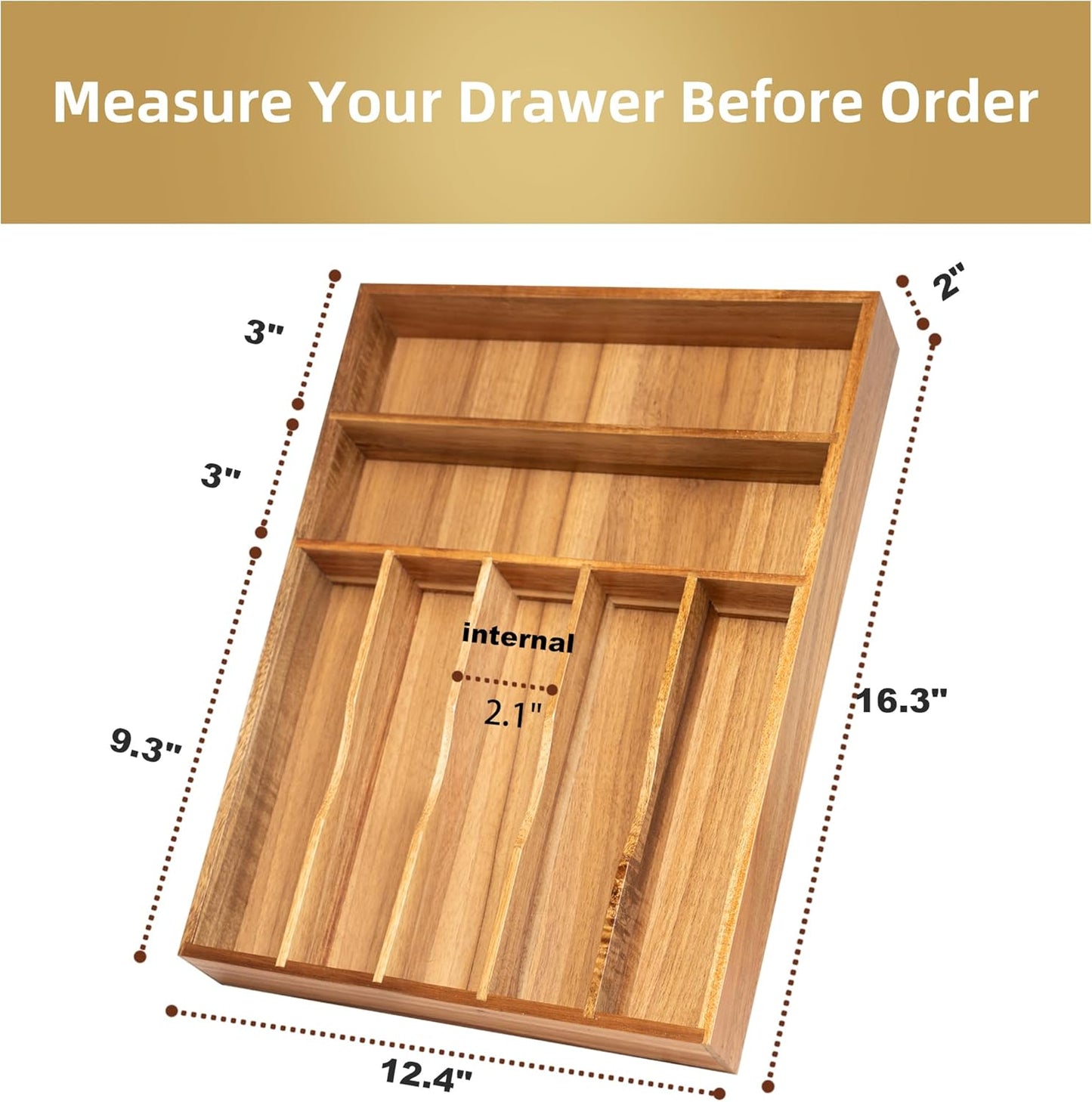 Silverware Organizer Acacia Kitchen Drawer Organizer Utensil Organizer Silverware Holder Cutlery Organizer in drawer Flatware Organizer Tray (Acacia 7 Slots)