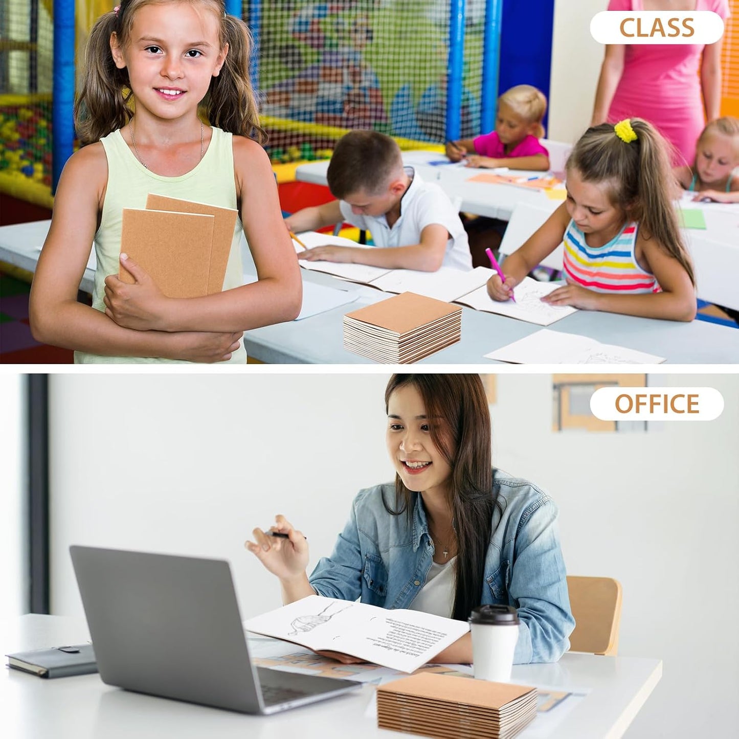 Epakh 75 Pack Mini Kraft Paper Notebook Bulk Small Blank Notebook Mini Unlined Pocket Journal Sketchbooks for Students School Writing, 48 Pages, 24 Sheets, 4.25 x 5.5 Inch (Brown)