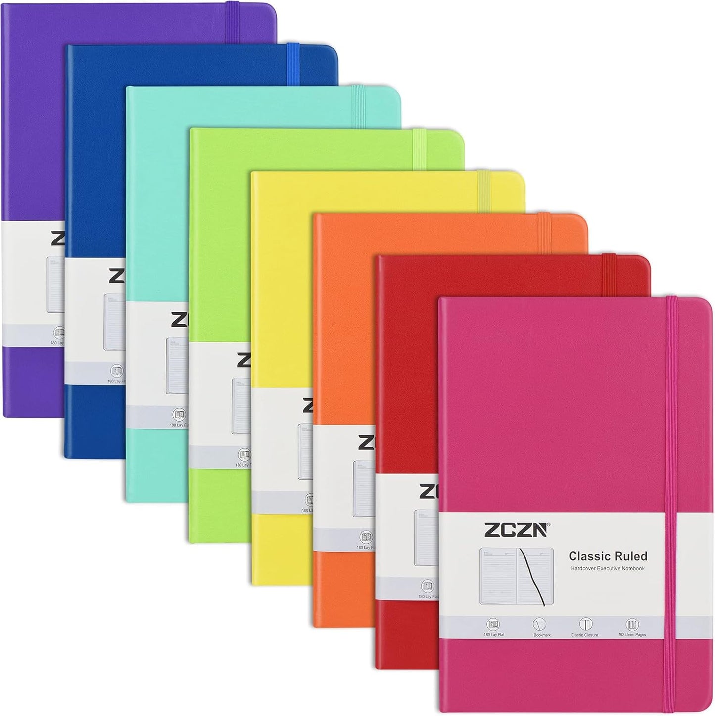 ZCZN 8 Pack Hardcover Journal Notebooks, 5.5"x8.3", Hardcover, 8 Colors, A5 Lined Journals for Notes-taking,Writing,Diary, Ruled Journaling Notebooks for Work School Travel Home