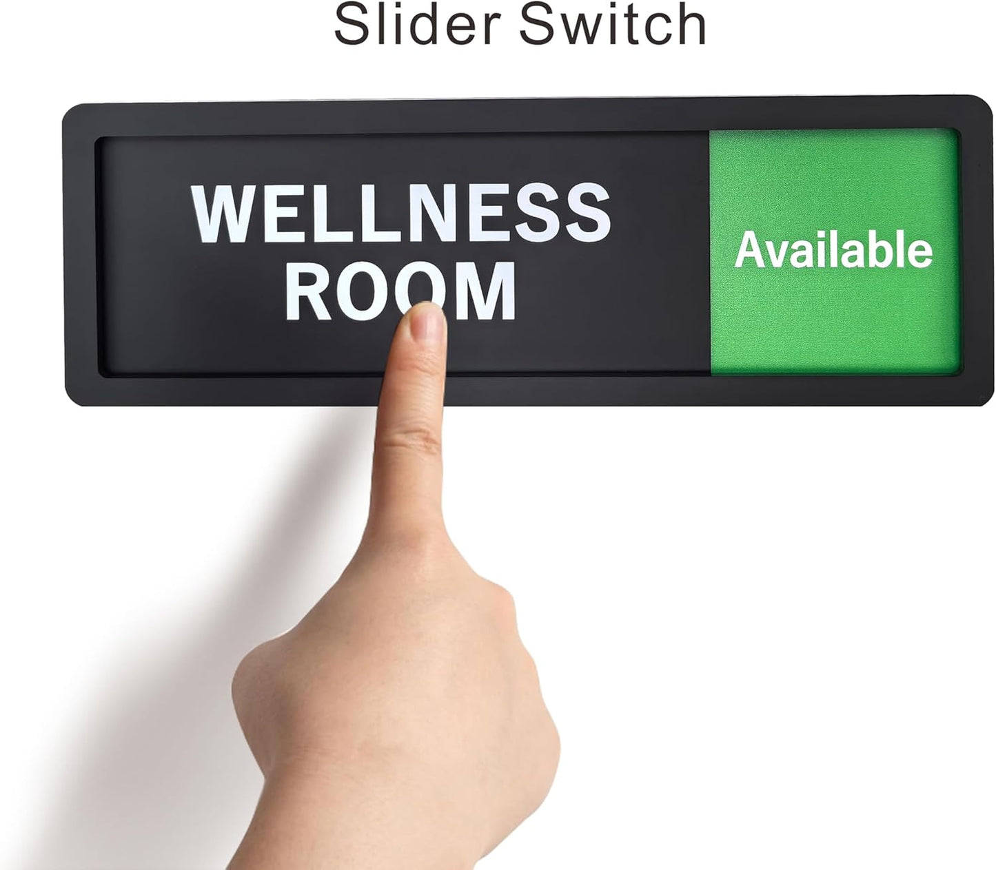 Wellness Room Sign – Privacy In Use / Available Slide Switch Sign, Premium Durable Acrylic Material, Super Strong Self-Adhesive, Quick Installation, Suitable For Your Home And Business ( 9×3 Inches, Black) (Wellness Room)