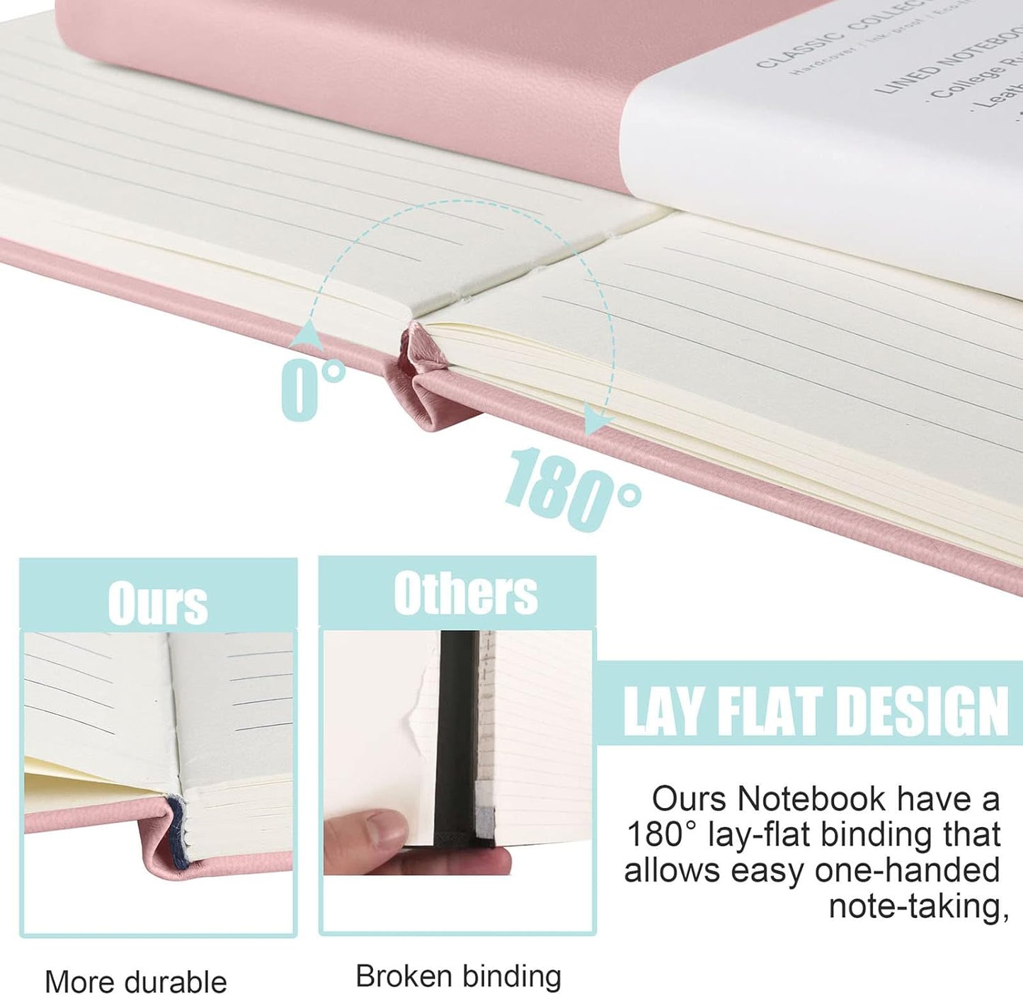 Lined Journal Notebook, 10Pack(Pink), 160 Pages, Medium 5.7 inches x 8 inches - 100 gsm Thick Paper, Hardcover