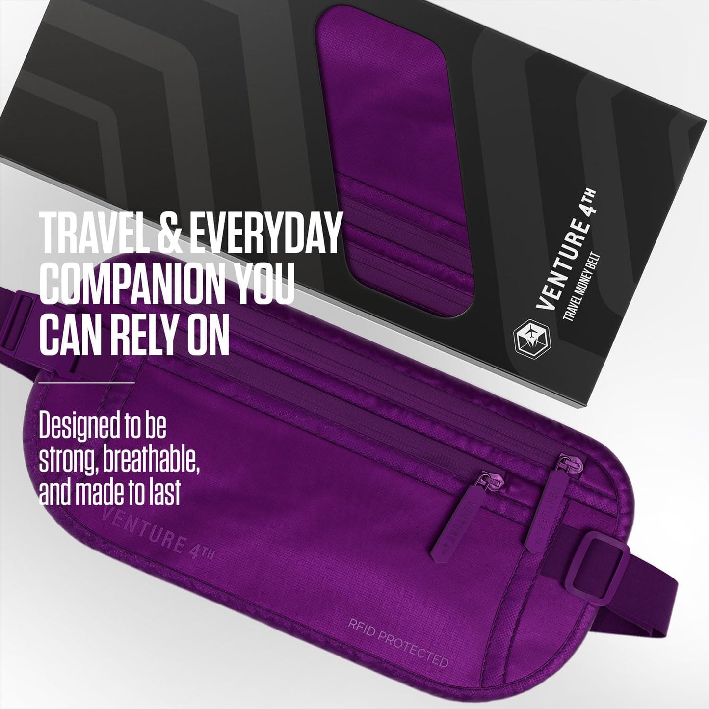 Travel Money Belt, RFID Blocking for Men & Women - Ideal for Keeping Your Cash, Credit Card, Passport, Phone Safe When Traveling (Sleek Purple)