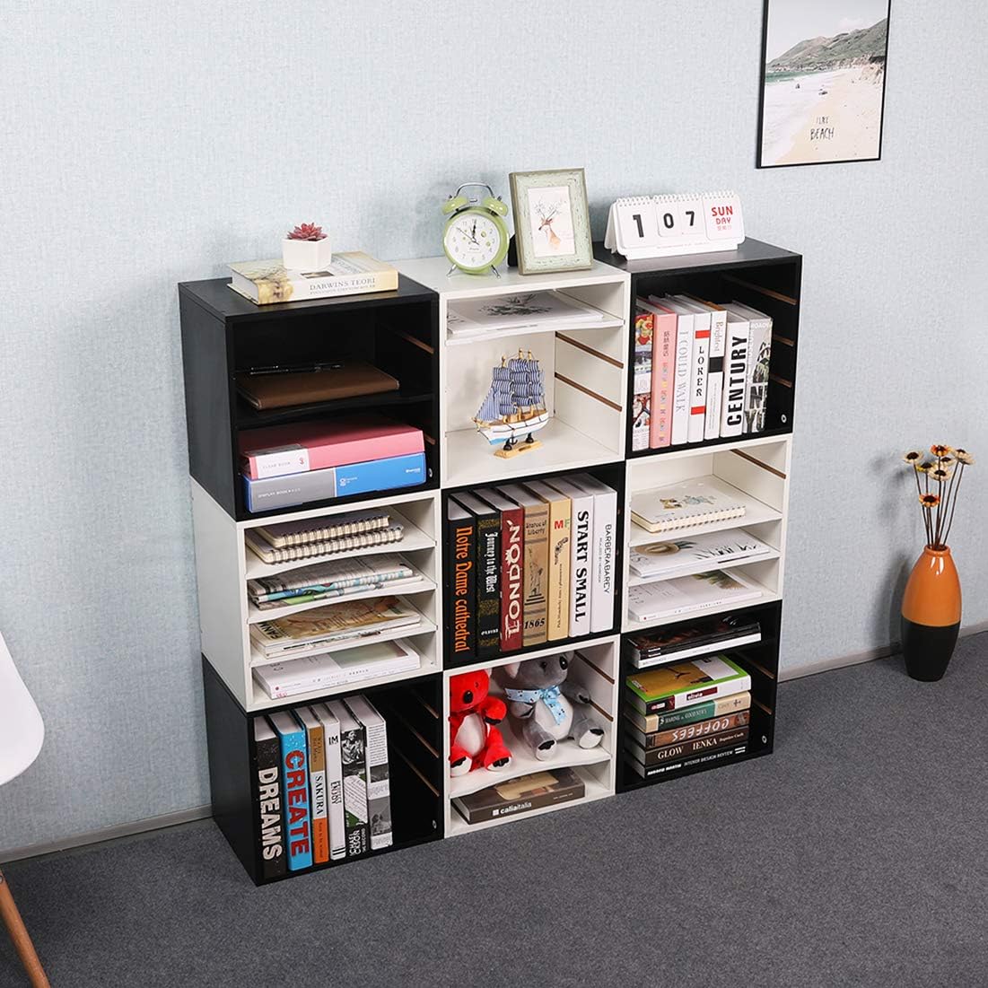 PAG Mail Sorter, Wood Countertop Literature Organizer, Office Supplies Desktop File Bill Paper Organizer for Home School, 4 Compartments, Antique Brown