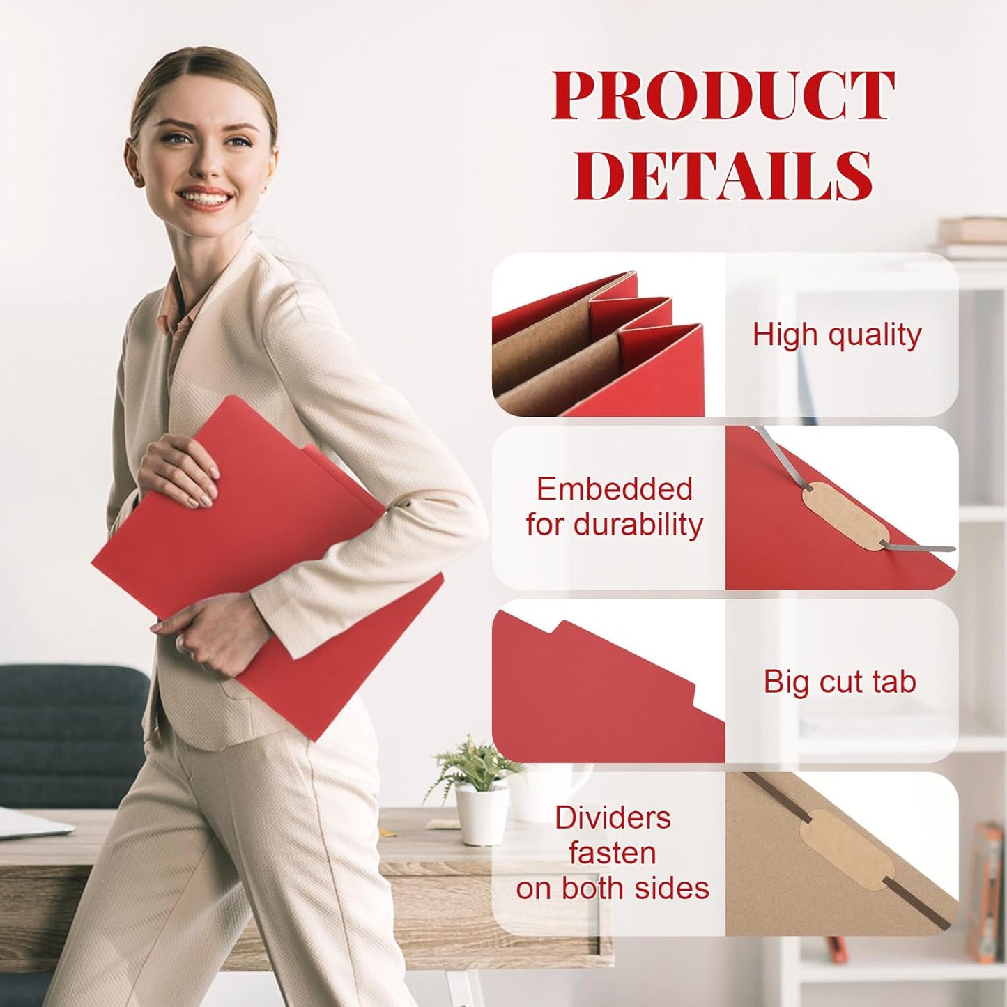 24 Pcs Classification Folders Letter Size, 2 Pocket Dividers Pressboard File Folder with Fasteners, Expanding File Organizer Bulk for Teachers, Clergy, Office, Church, Christmas (Red)