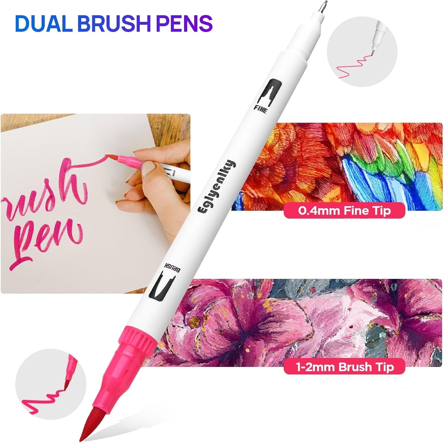 Markers for Coloring Book Adults Relaxation, Dual Tip Brush Pens with 100 Watercolor Fine Tip Markers and Brush Pens for Kids Coloring