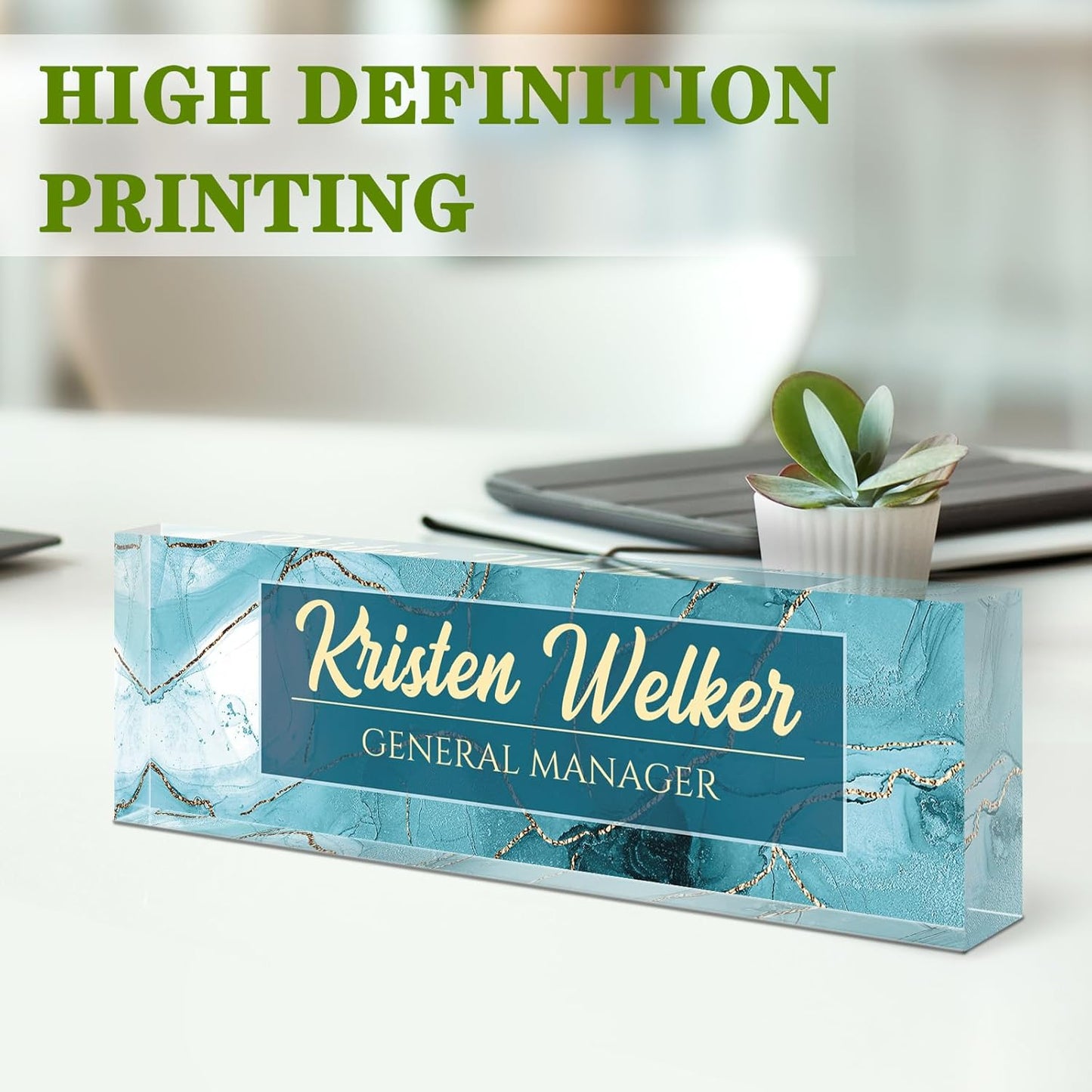 Name Plate for Desk, Desk Name Plate Personalized, Cyan Office Decor for Women Men, Acrylic Desktop Accessories, Office Gifts for Boss Nurse Teacher Coworker, Employee Appreciation Gift (Cyan Coast)