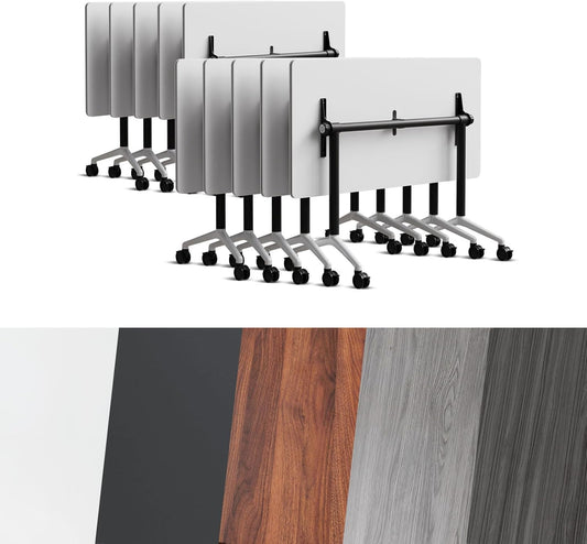 Conference Room Table, Folding Conference Tables,Thicken Grey Tabletop,Flip Top Wooden Seminar Meeting Room Table for Conference Room Offices (10, Black+White, 61.0“)