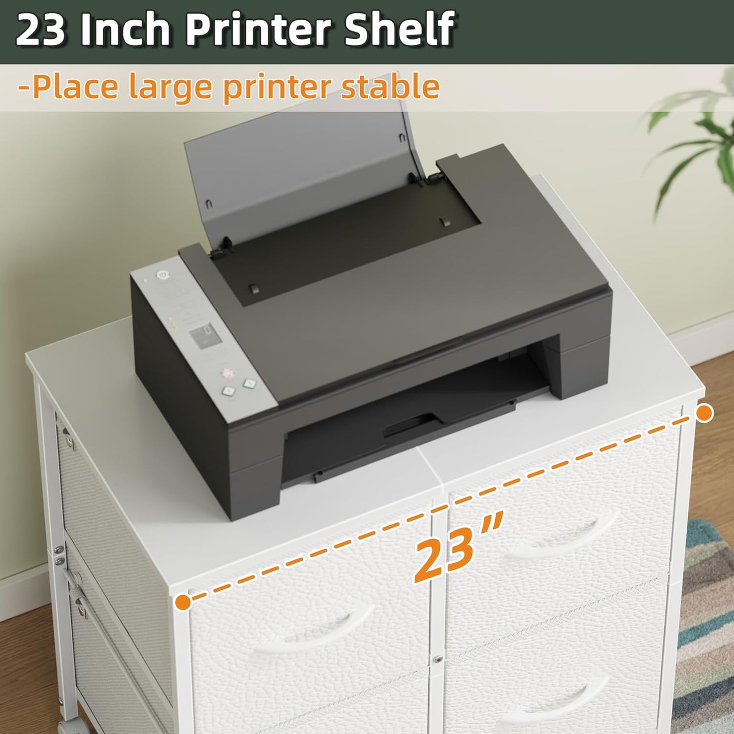 Lateral File Cabinet 4 Fabric Drawer, Mobile Filing Cabinet for Large Printer, Home Office Functional Small Office Storage Cabinet & Printer Stand, Fits A4/Letter Size, White