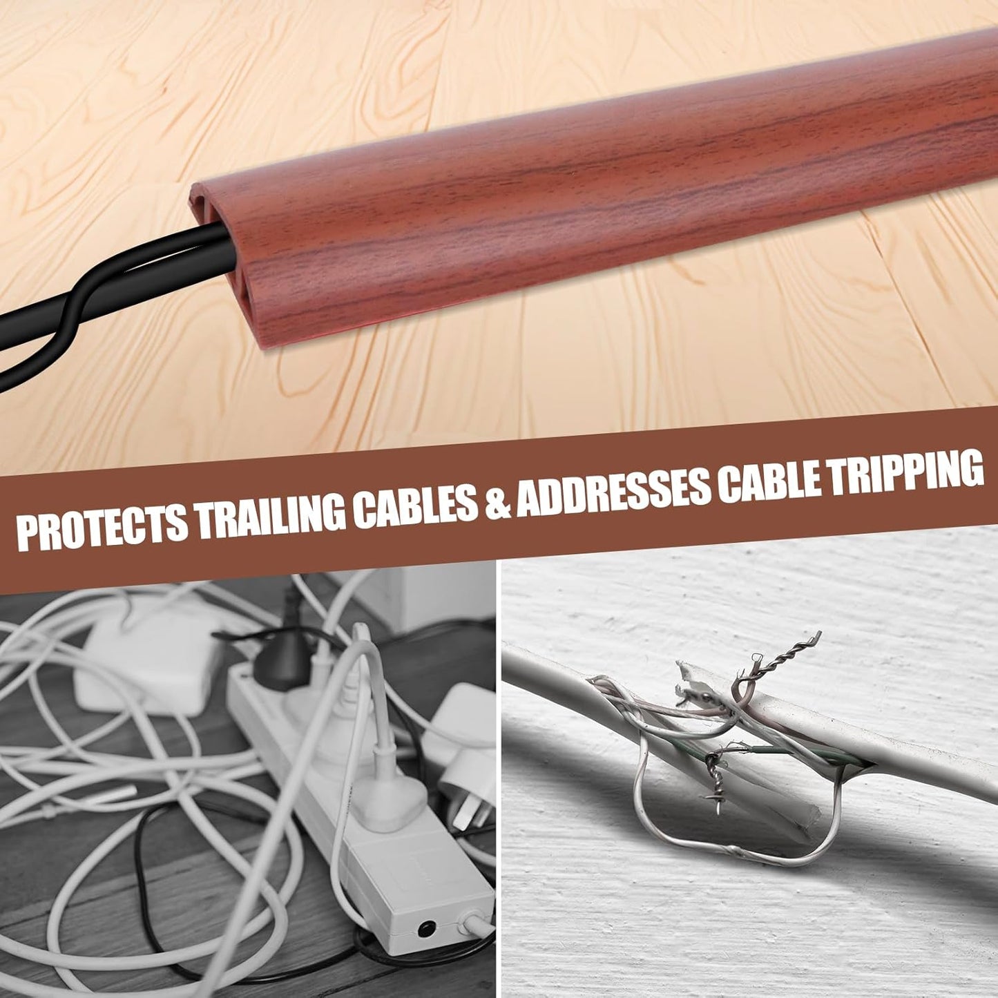 Floor Cord Cover Self Adhesive Cord Hider,10FT Cable Management, Extension Strip Protector for Wires, Prevent Cable Trips for Offices, Gyms, Exhibitions Cavity:0.47"(W) x0.35(H) Wood Red Teak