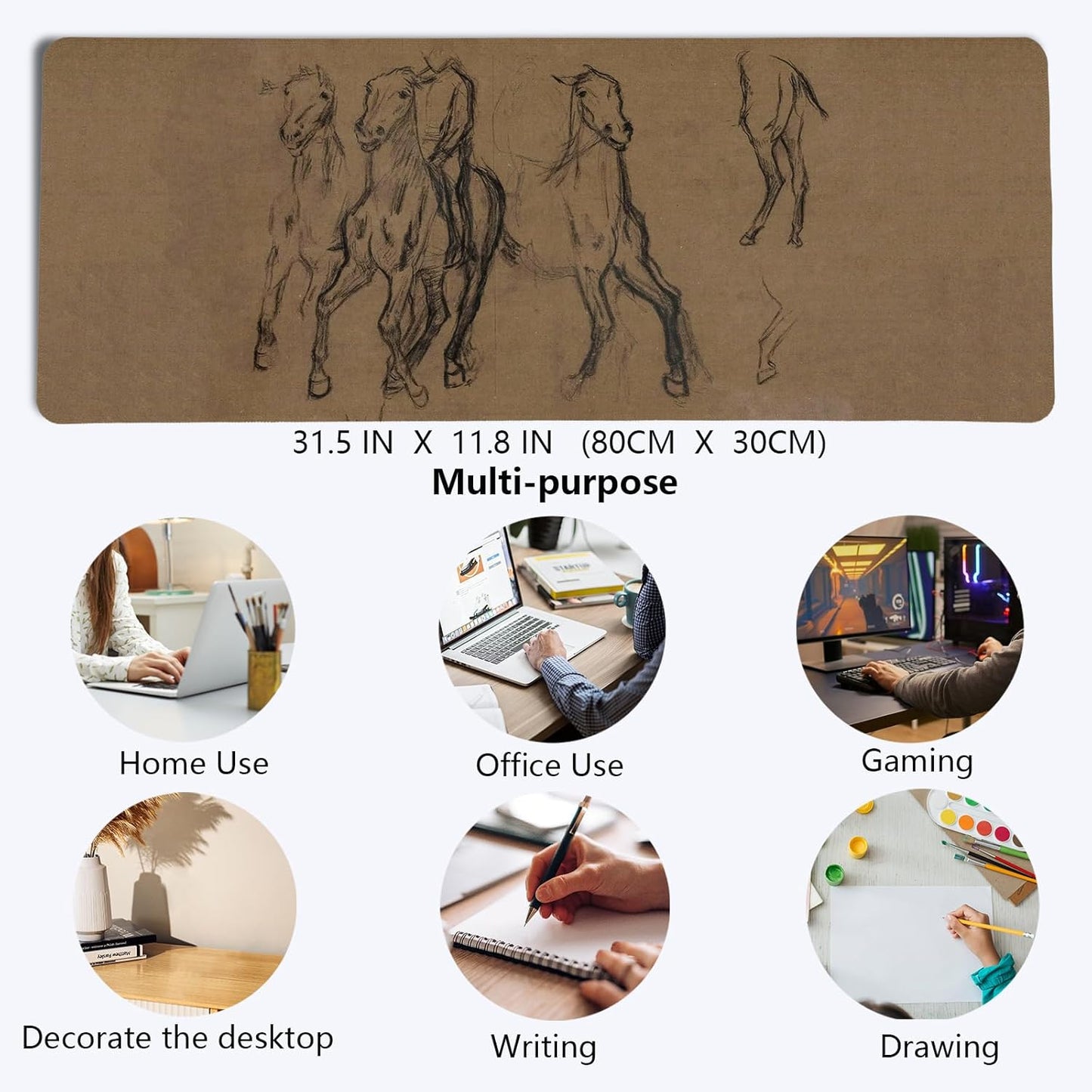 Vintage Western Mouse Pad,Retro Horse Desk Mat for Laptop,XL Large Vintage Mid Century Grey Abstract Art Mouse Pad for Home Decor Office Dorm, Horse Decor for Desktop 31.5x11.8 Inch