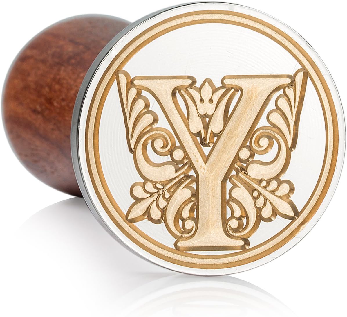 Mceal Wax Seal Stamp, Large Seal 1 1/5"(30mm) Dia, Silver Brass Head with Wooden Handle, Regal Letter A to Z Series (Letter Y)